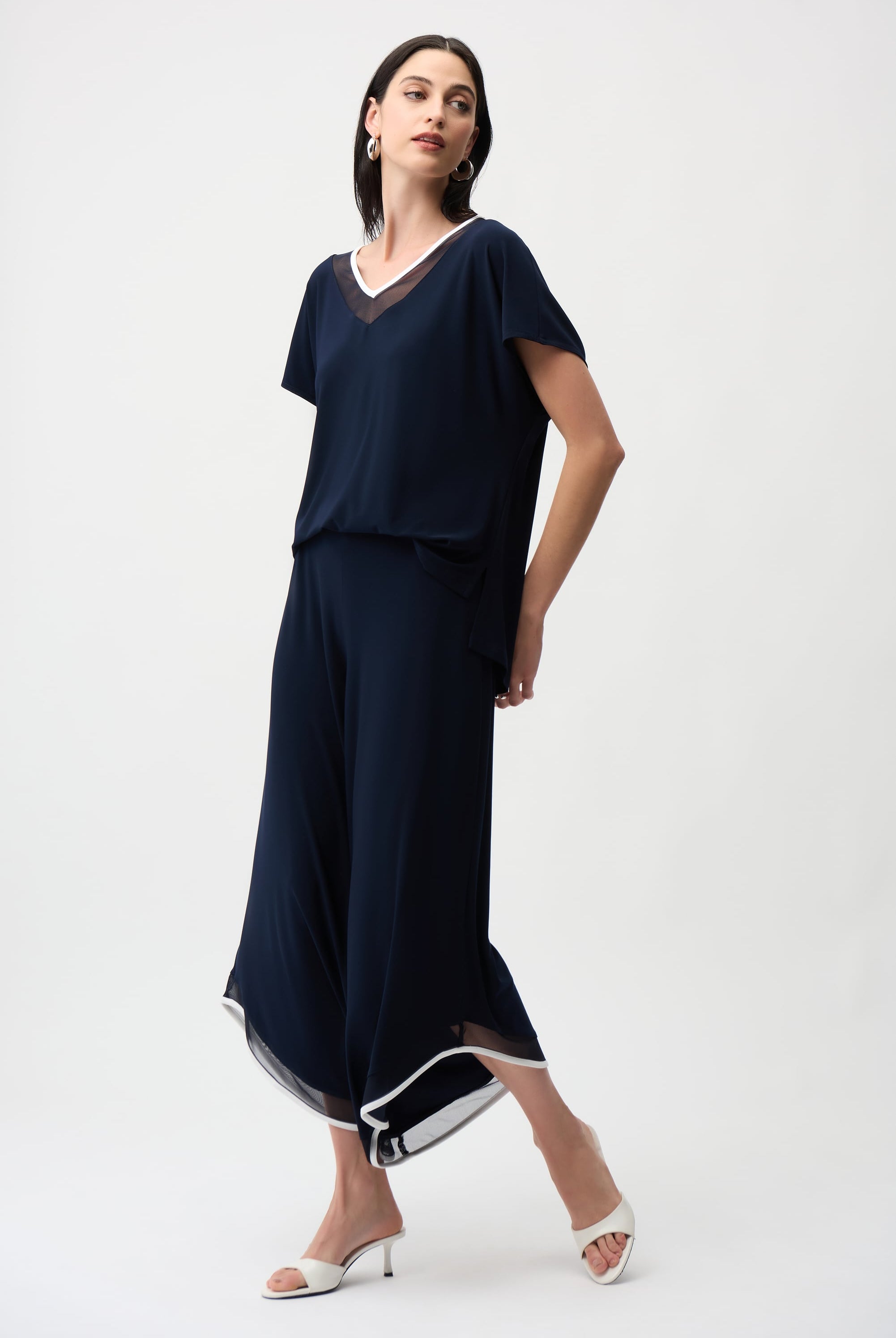 Silky Knit Color Block Wide Leg Culotte Jumpsuit