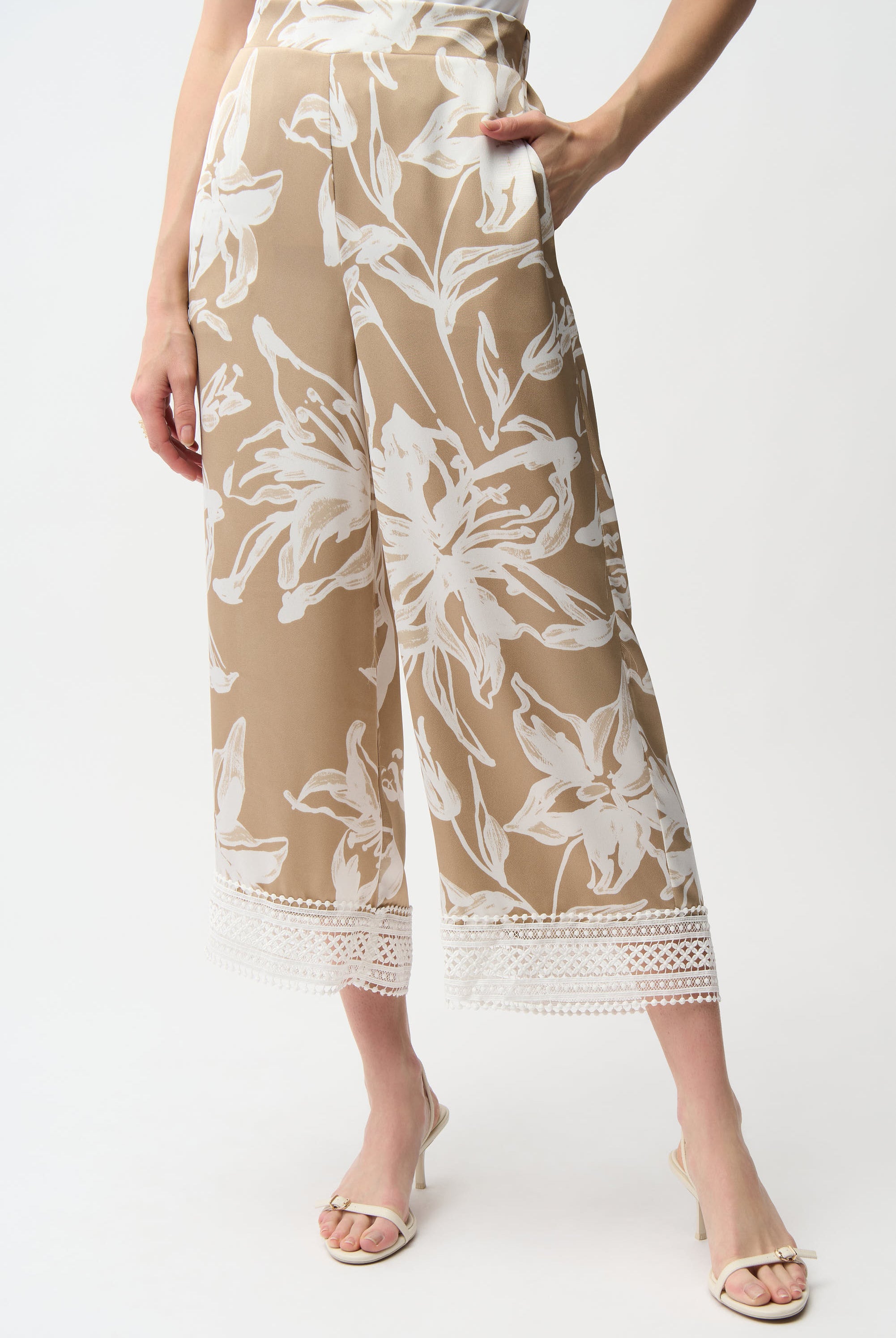 Recycled Satin Floral Print Pull-On Culotte Pants