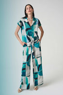 Joseph Ribkoff Textured Satin Geometric Print Wide Leg Pull-On Pants-261042