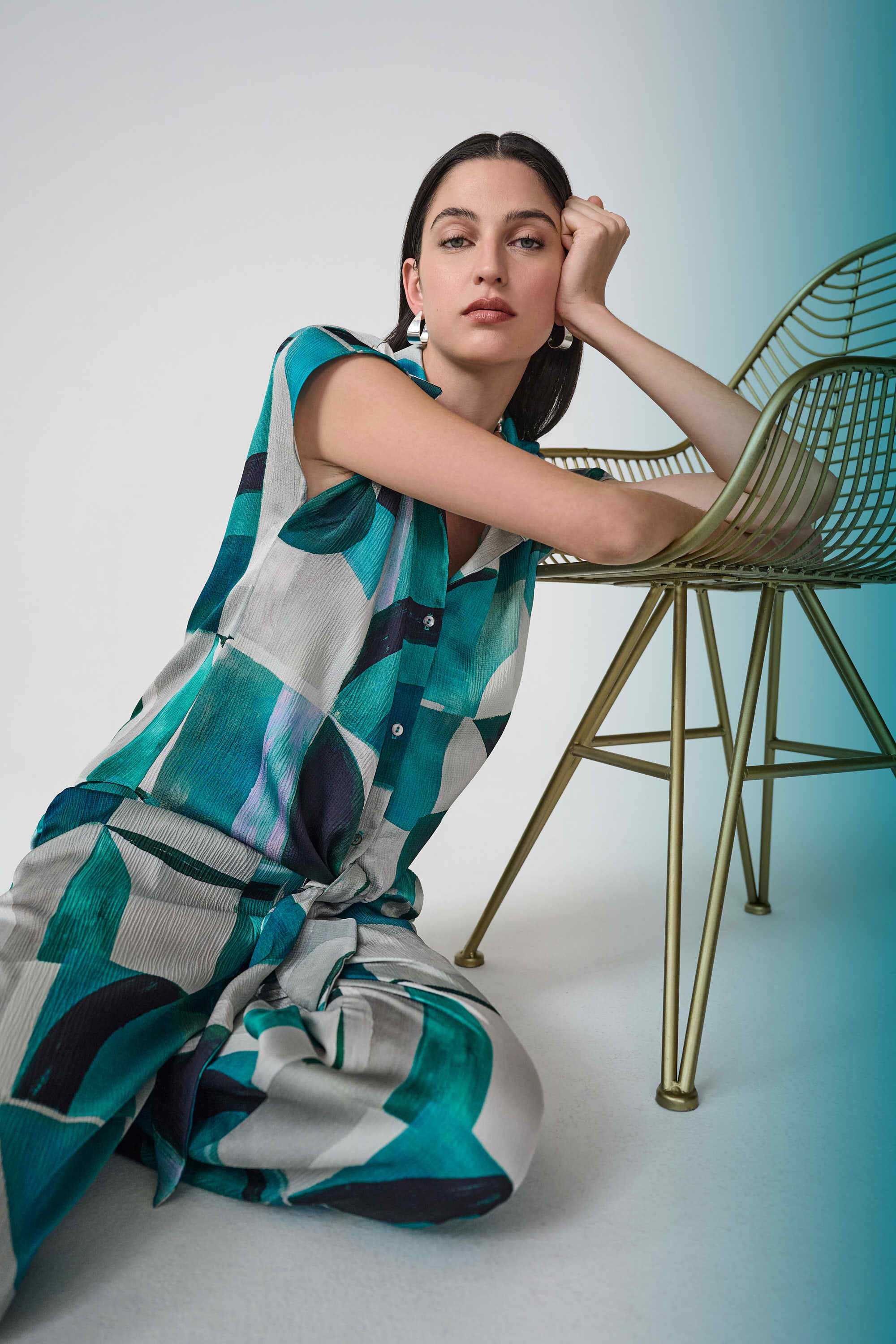 Joseph Ribkoff Geometric Satin Tie-Front Top-261065