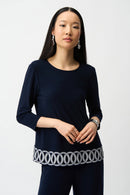 Joseph Ribkoff Silky Knit Fitted Top With Guipure Hem Detail-261069