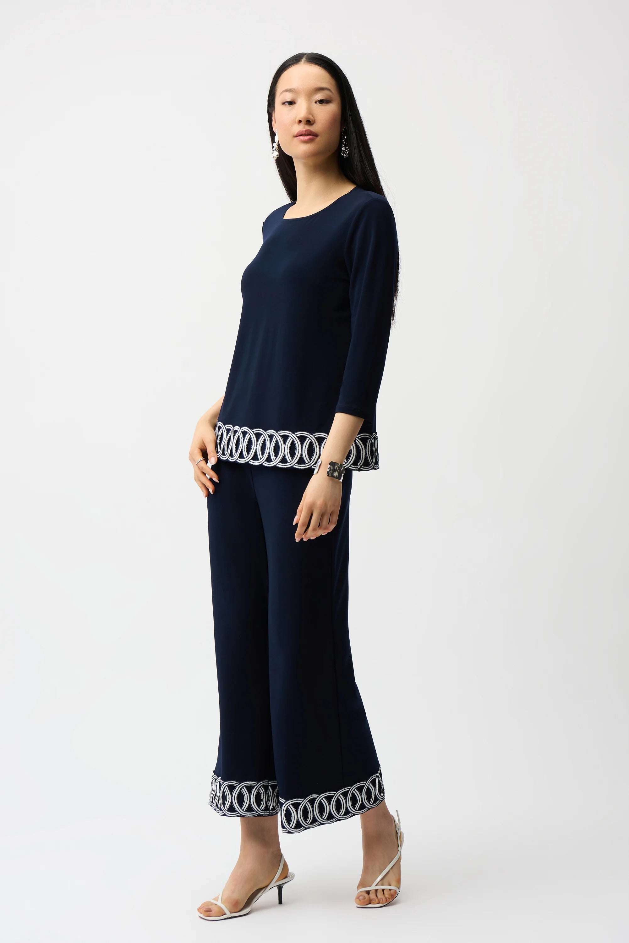 Joseph Ribkoff Silky Knit Fitted Top With Guipure Hem Detail-261069