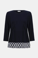 Joseph Ribkoff Silky Knit Fitted Top With Guipure Hem Detail-261069