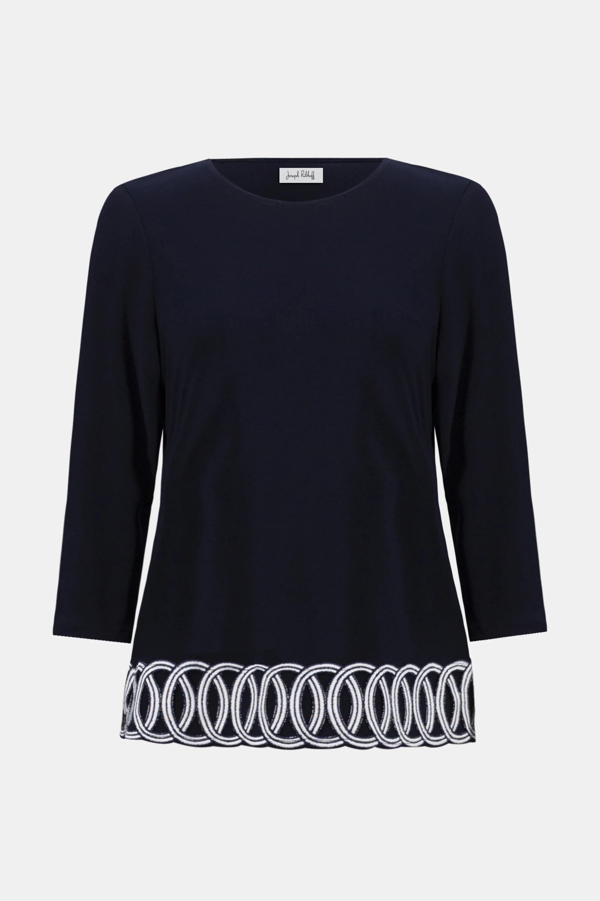 Joseph Ribkoff Silky Knit Fitted Top With Guipure Hem Detail-261069