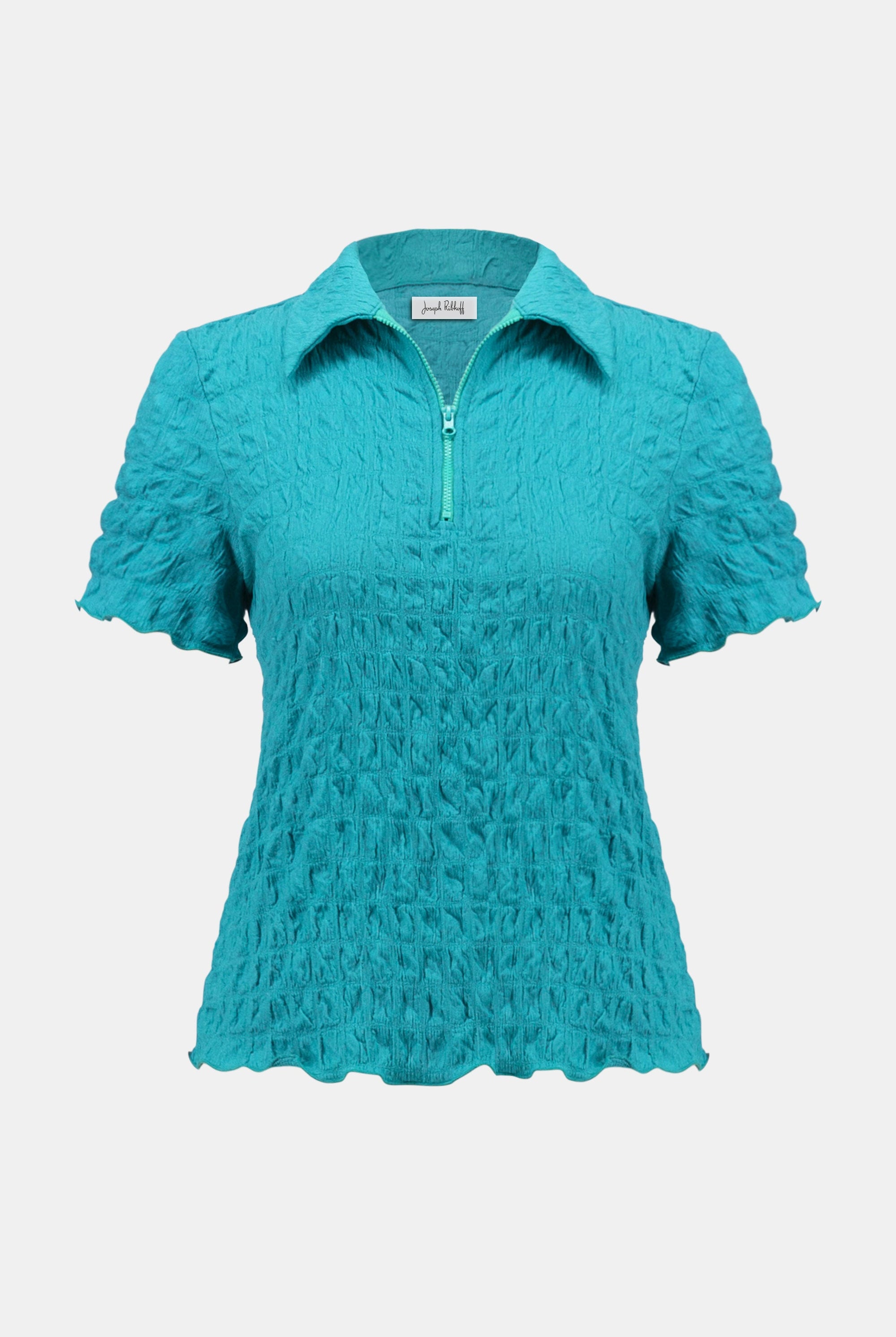 Textured Knit Fitted Top With Zipped Neckline