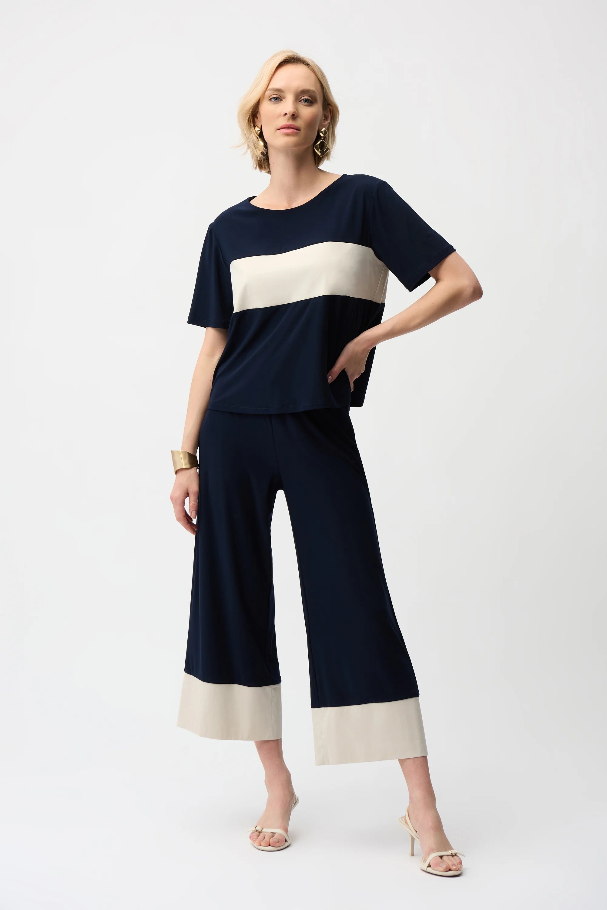 Joseph Ribkoff Silky Knit & Stretch Poplin Color Block Boxy Top-261080