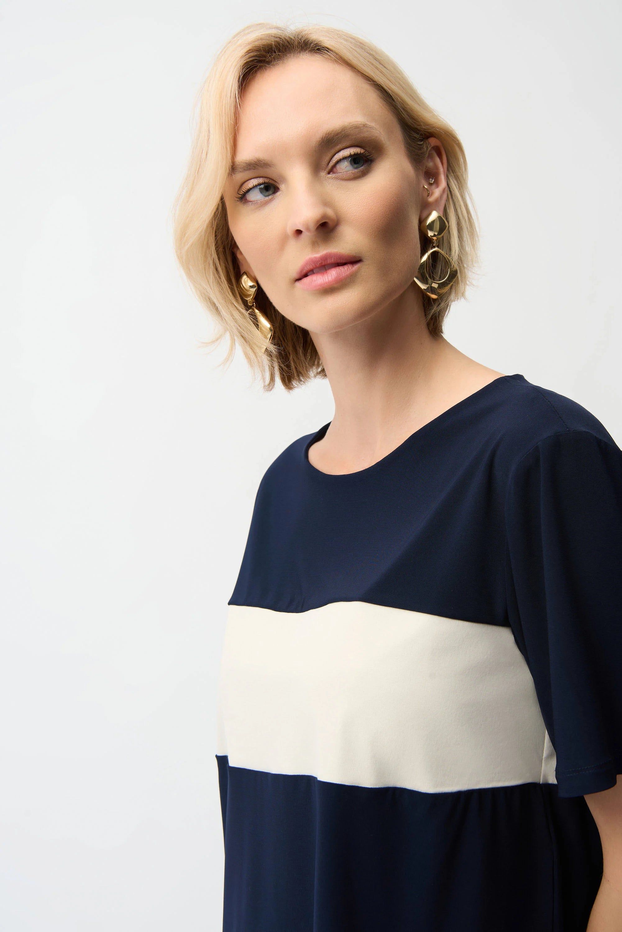 Joseph Ribkoff Silky Knit & Stretch Poplin Color Block Boxy Top-261080