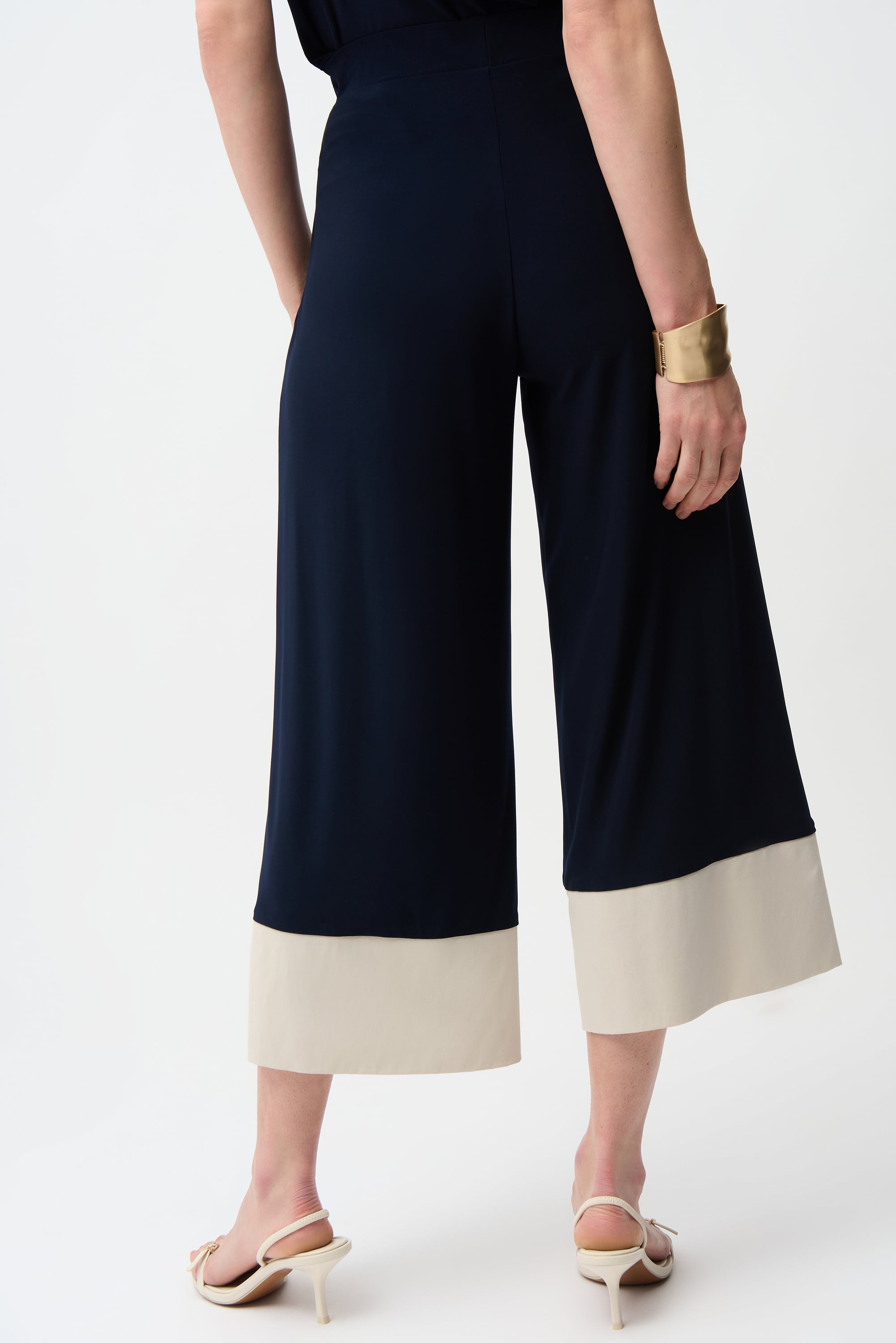 Silky Knit & Stretch Poplin Color Block Pull-On Culotte Pants