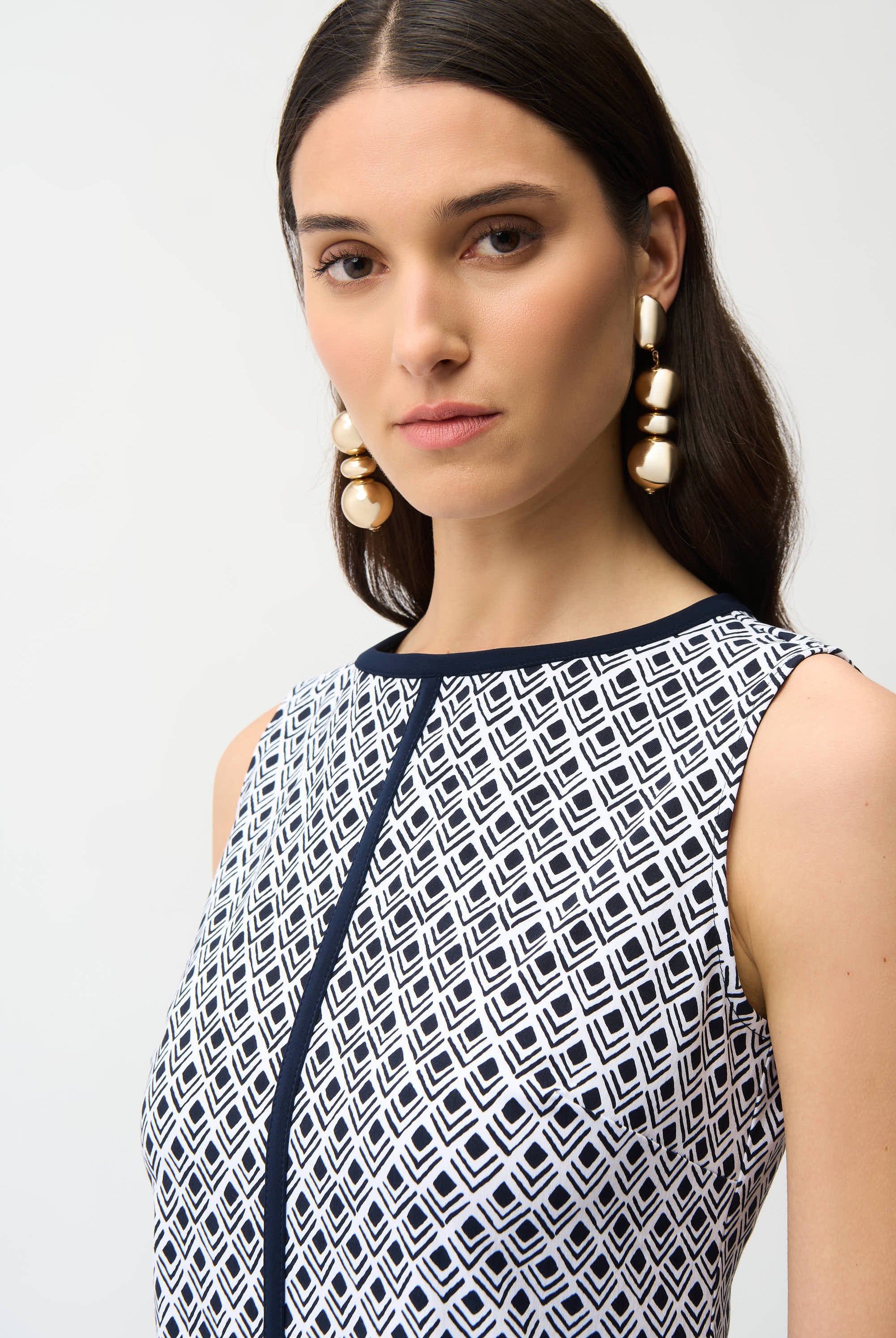 Millennium Geometric Print A-Line Dress With Contrast Trim