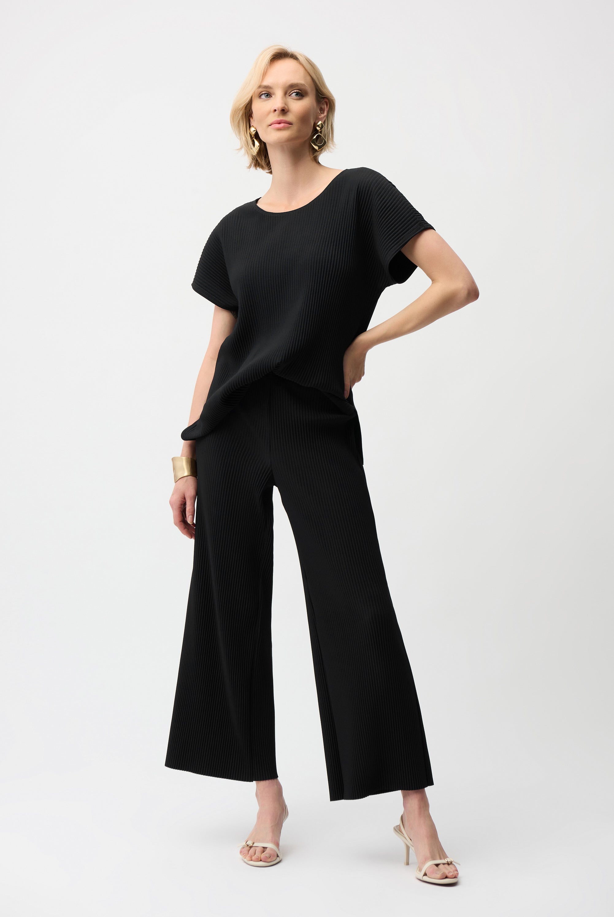 Pleated Scuba Crepe Wide Leg Pull-On Pants