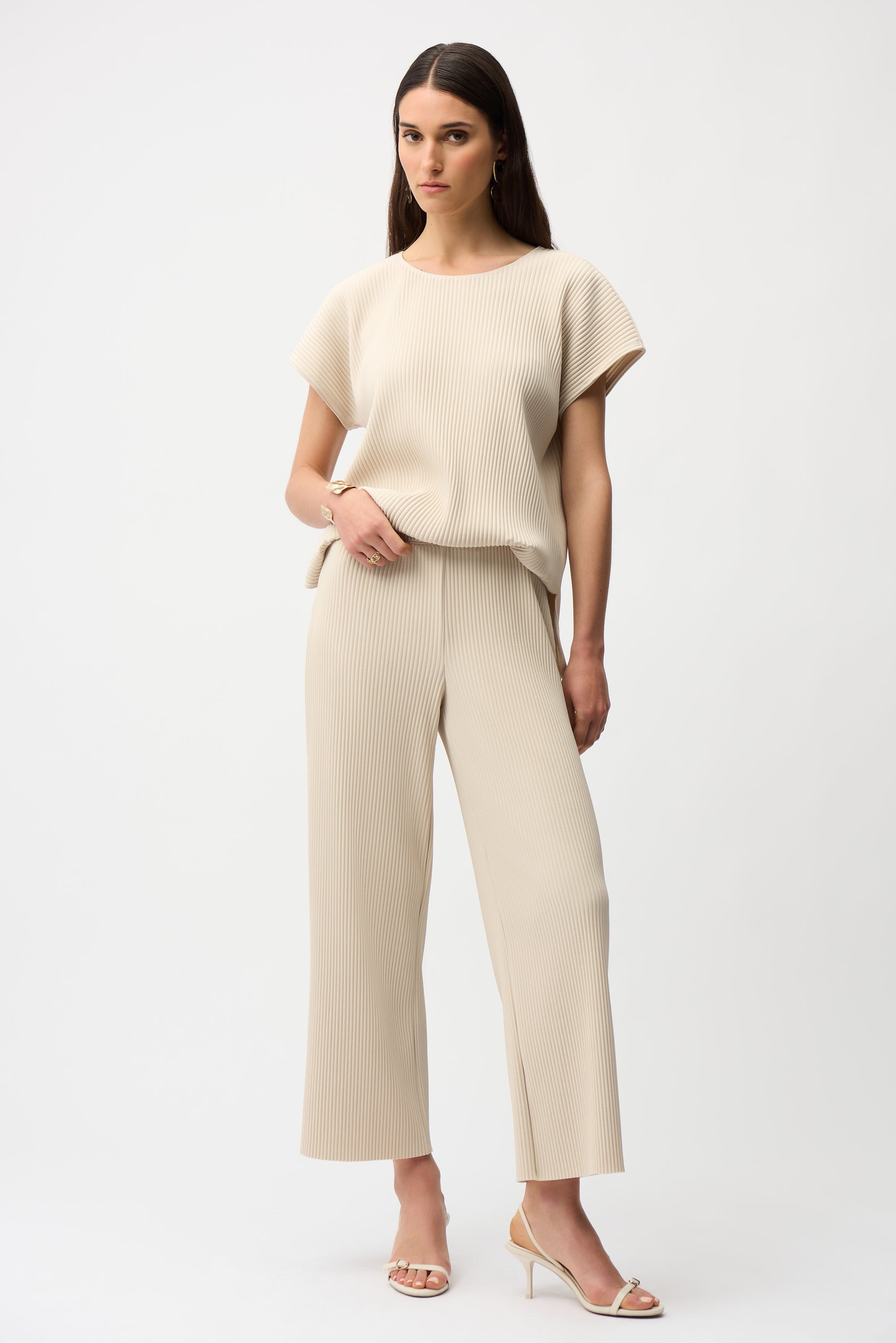 Pleated Scuba Crepe Wide Leg Pull-On Pants