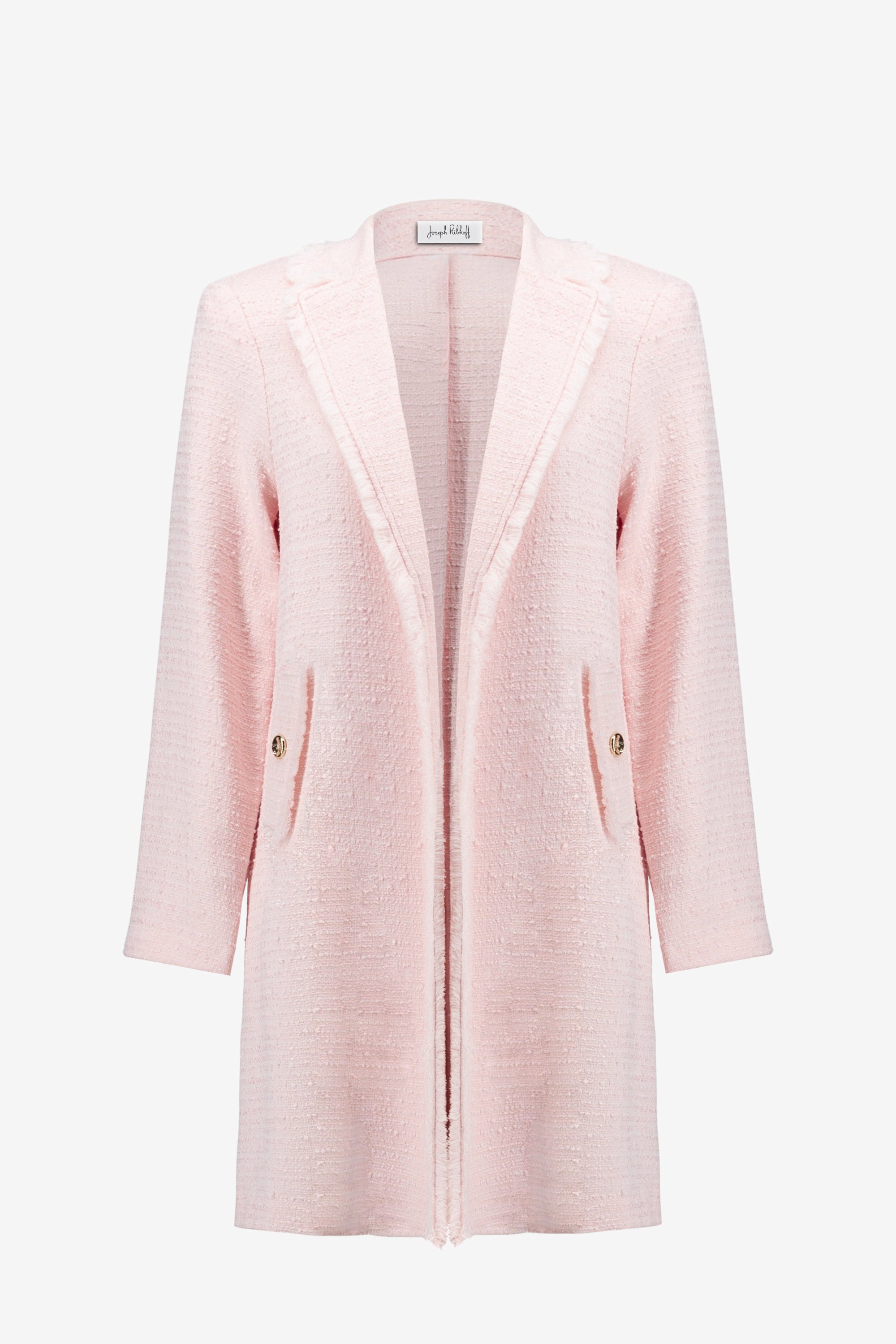 Bouclé Straight Coat With Fringe Detail