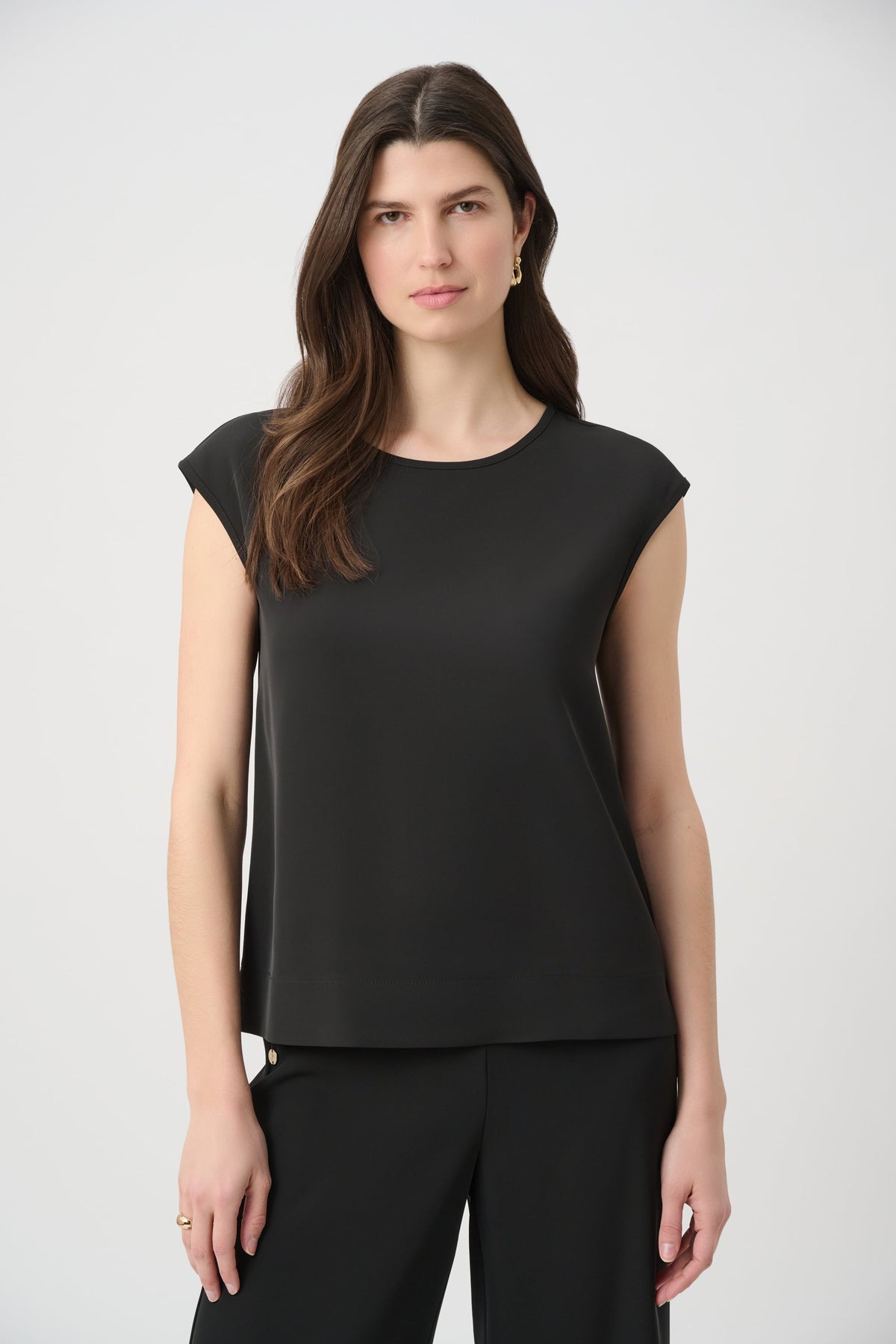 Joseph Ribkoff Woven Twill Boxy Top With Side Slits-261122, Black