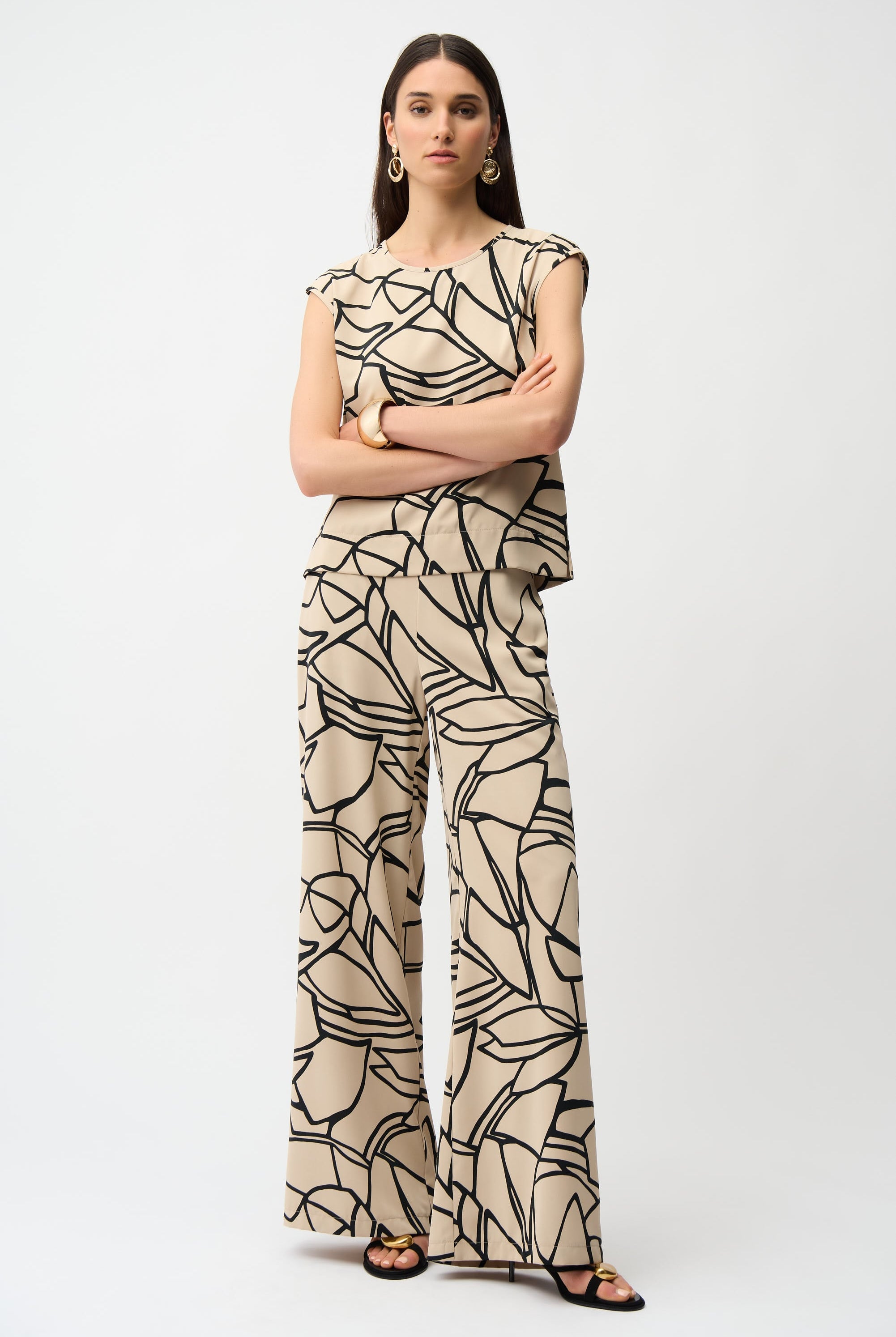 Recycled Woven Abstract Print Wide Leg Pull-On Pants