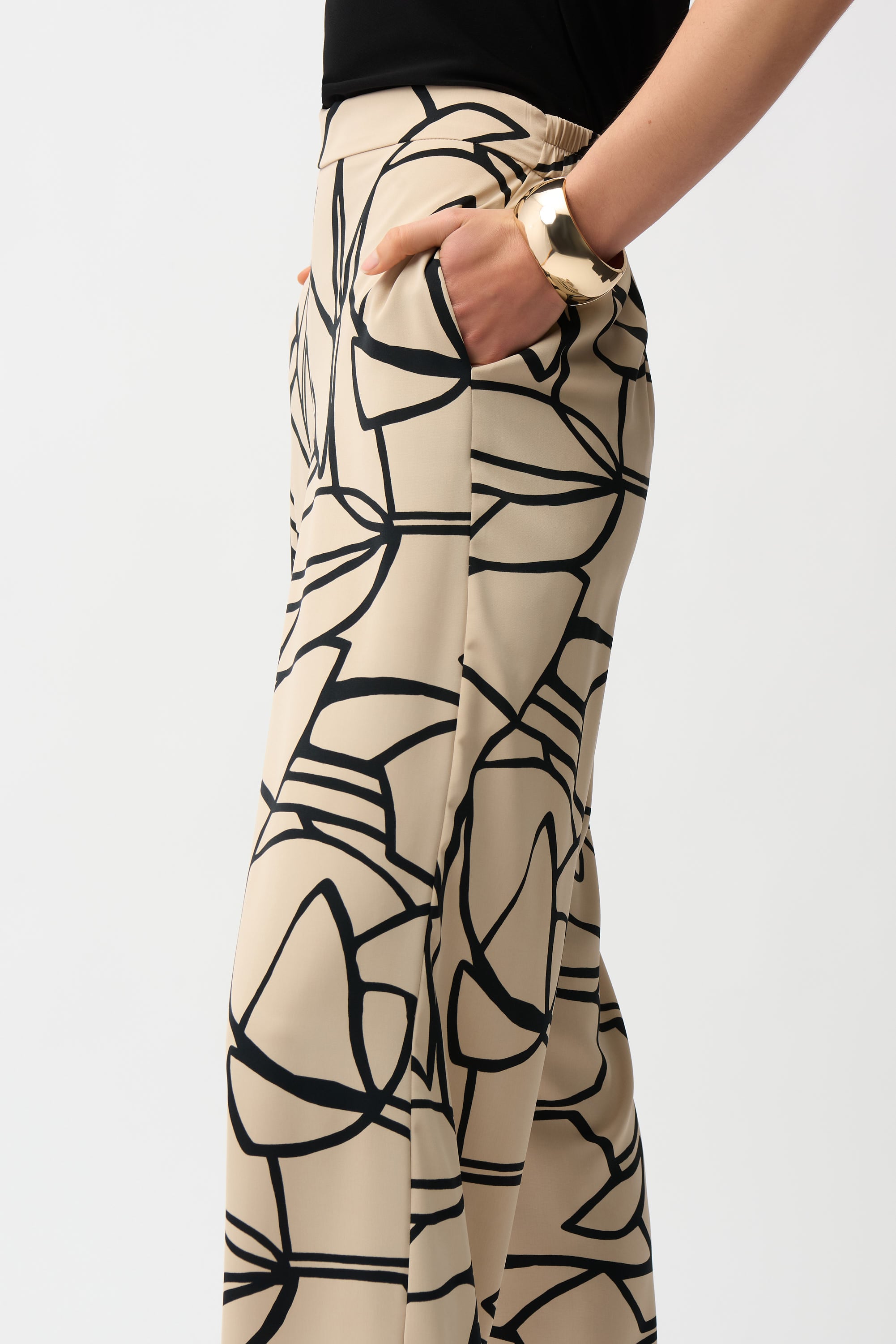 Recycled Woven Abstract Print Wide Leg Pull-On Pants