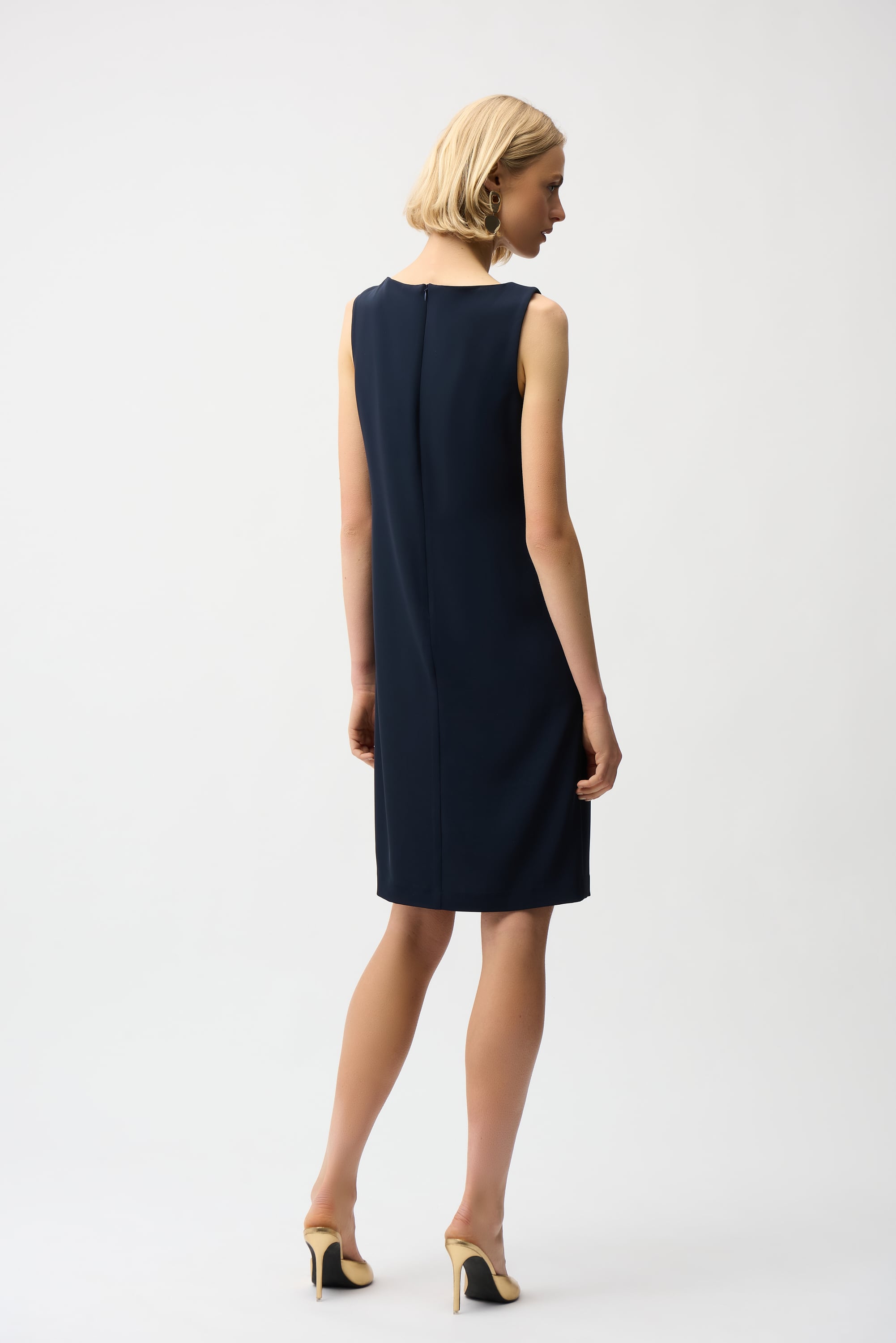 Woven Twill Shift Dress With Asymmetrical Neckline