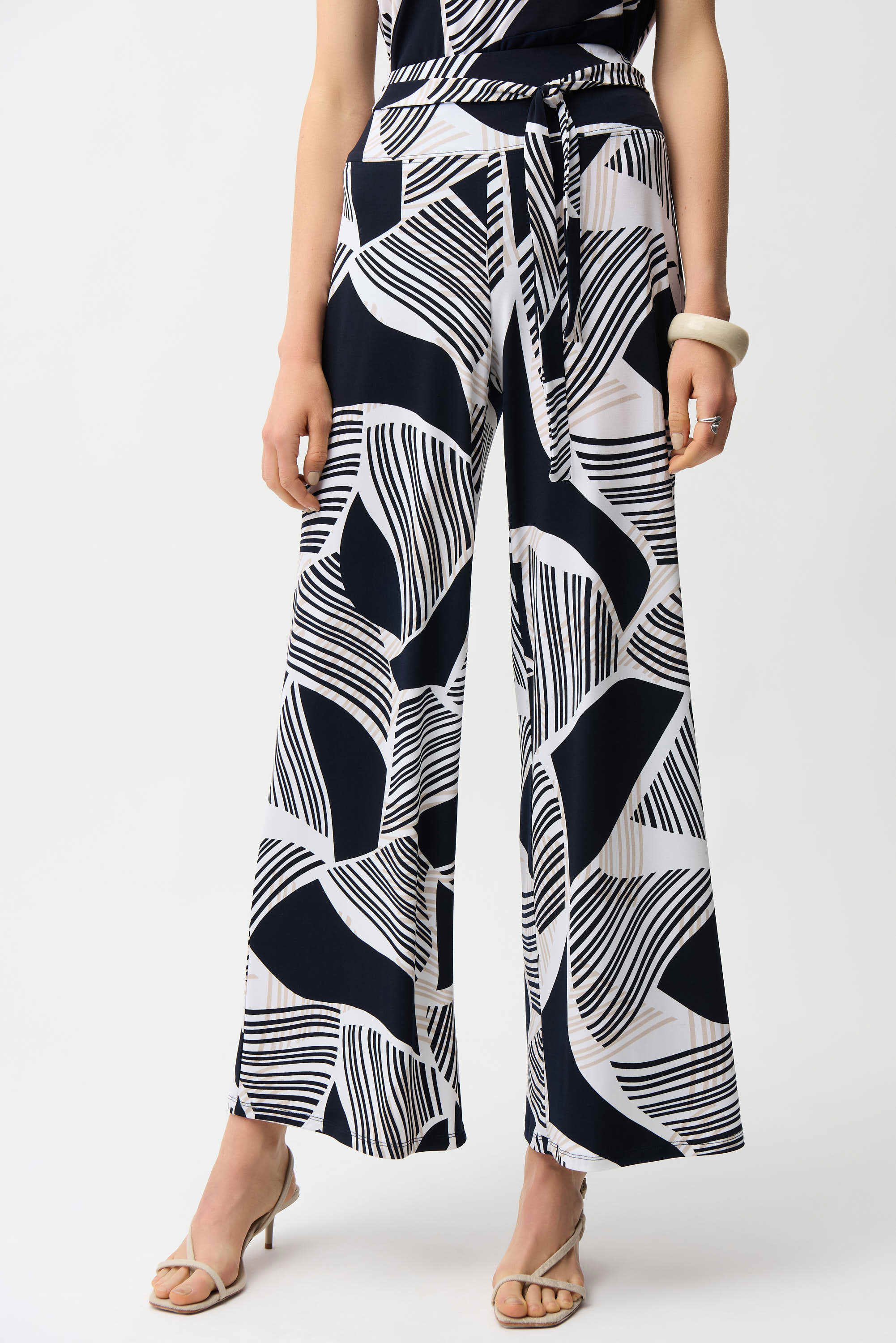 Joseph Ribkoff Silky Knit Geometric Print Wide Leg Pull-On Pants | Unique Apparel USA