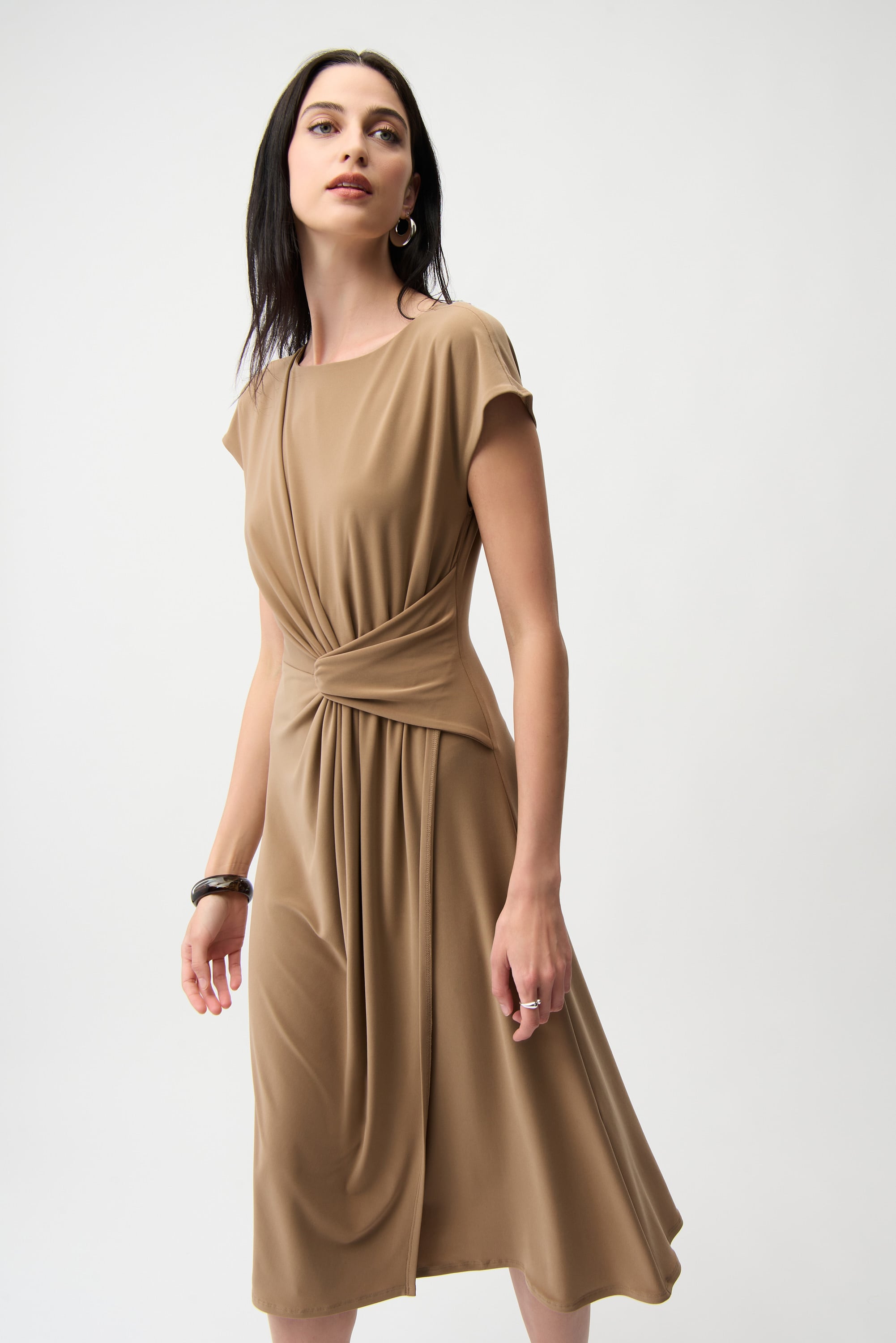 Silky Knit A Line Dress With Wrap Skirt