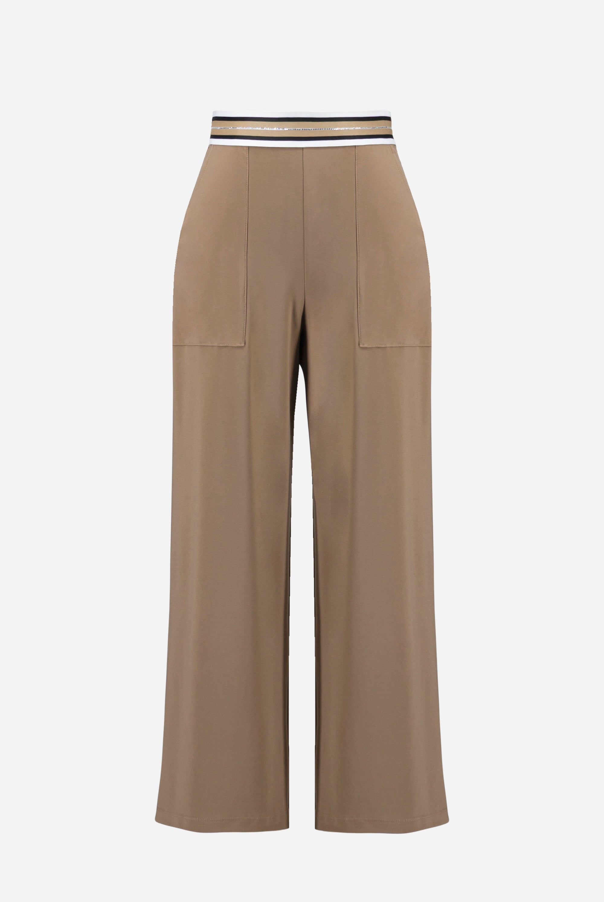 Silky Knit Wide Leg Pull-On Pants With Stripe Waistband