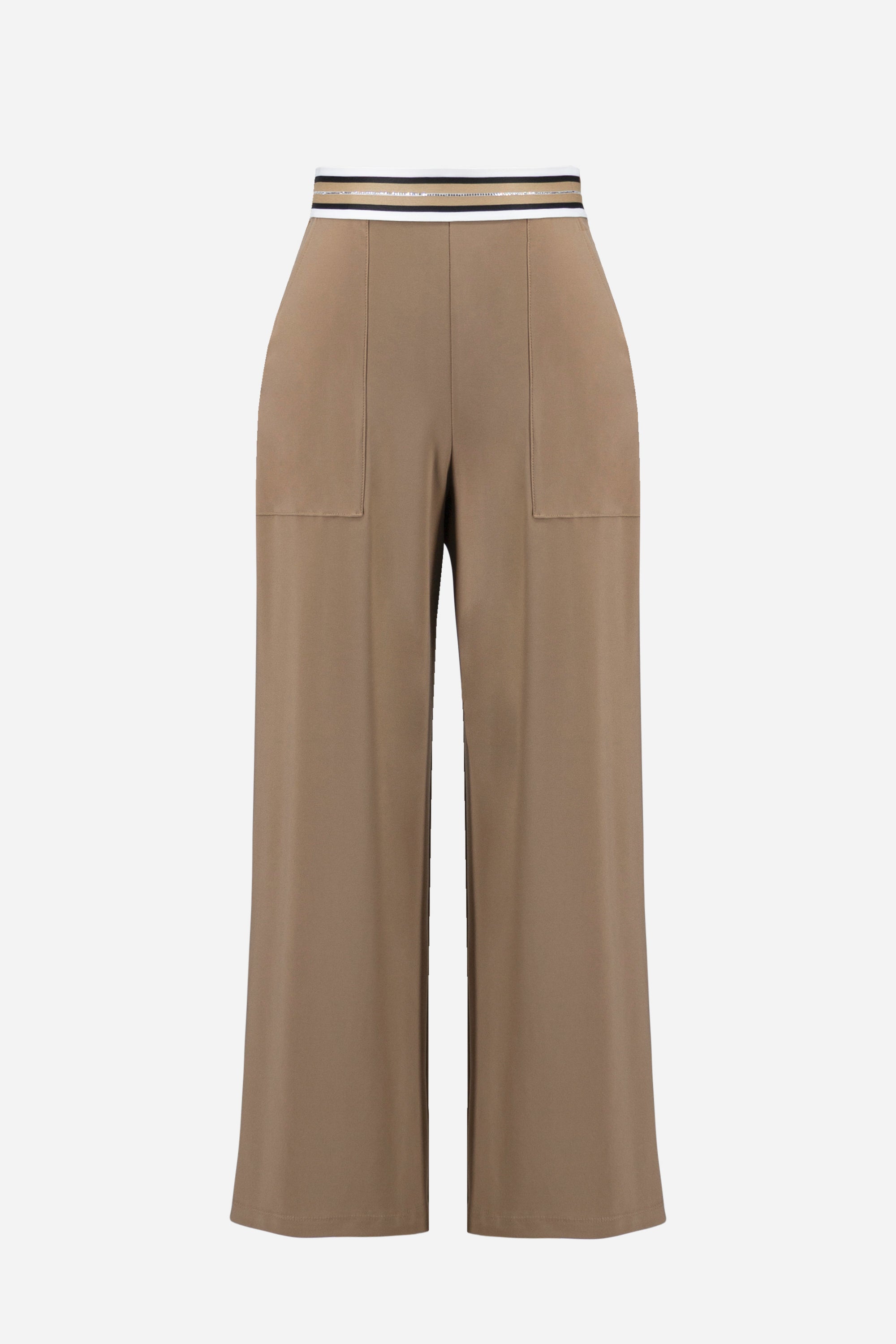 Silky Knit Wide Leg Pull-On Pants With Stripe Waistband