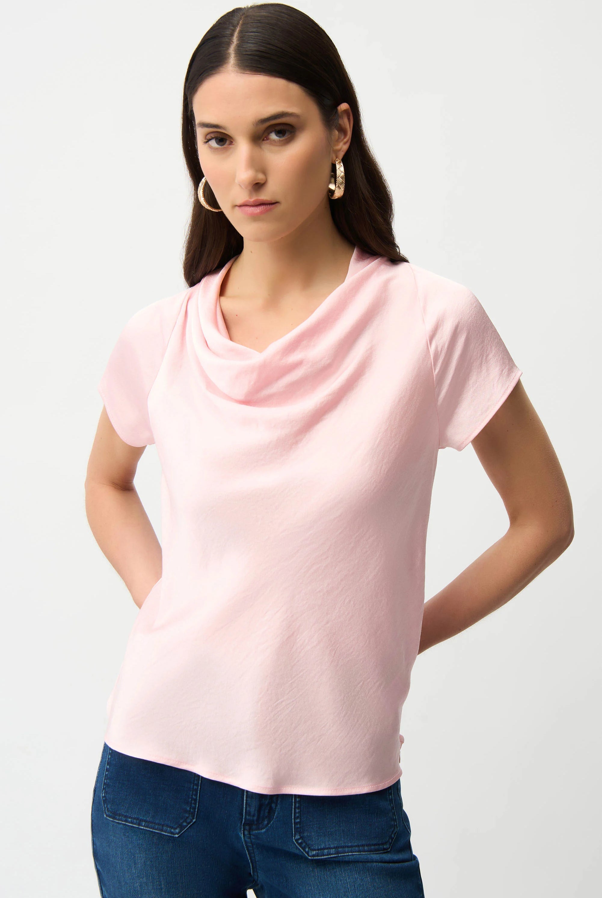 Joseph Ribkoff Recycled Satin Top With Cowl Neckline | Unique Apparel USA