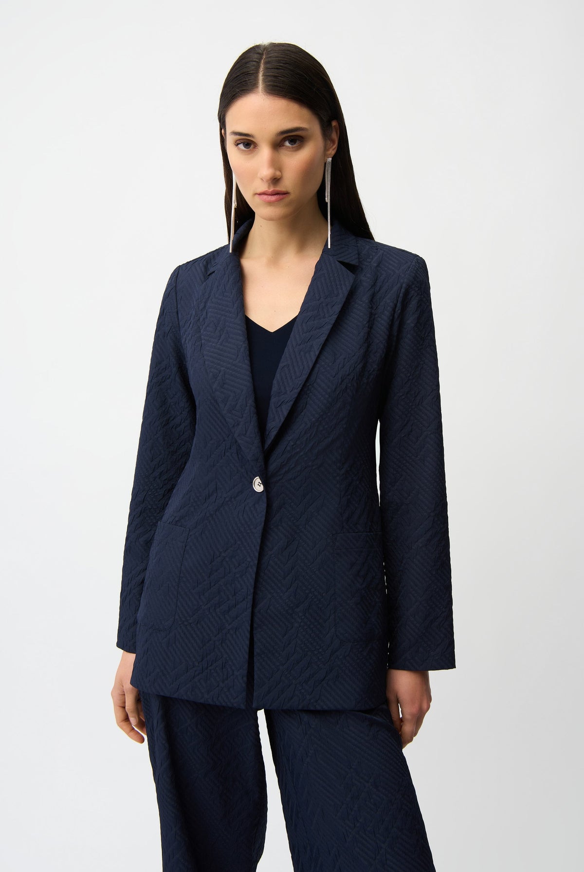 Joseph Ribkoff Geometric Textured Jacquard Straight Blazer With Notched Collar-261196, view 8