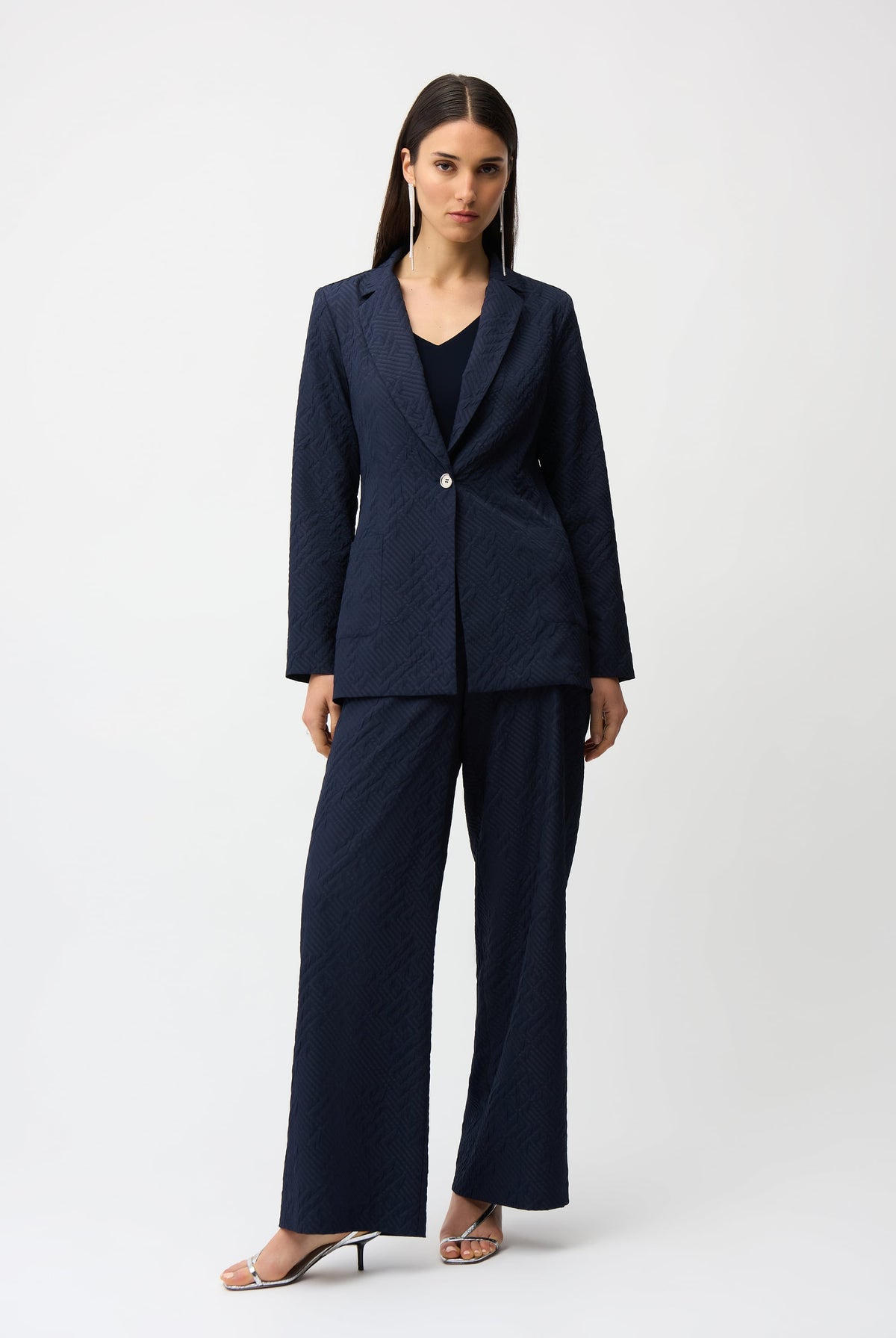 Joseph Ribkoff Geometric Textured Jacquard Straight Blazer With Notched Collar-261196