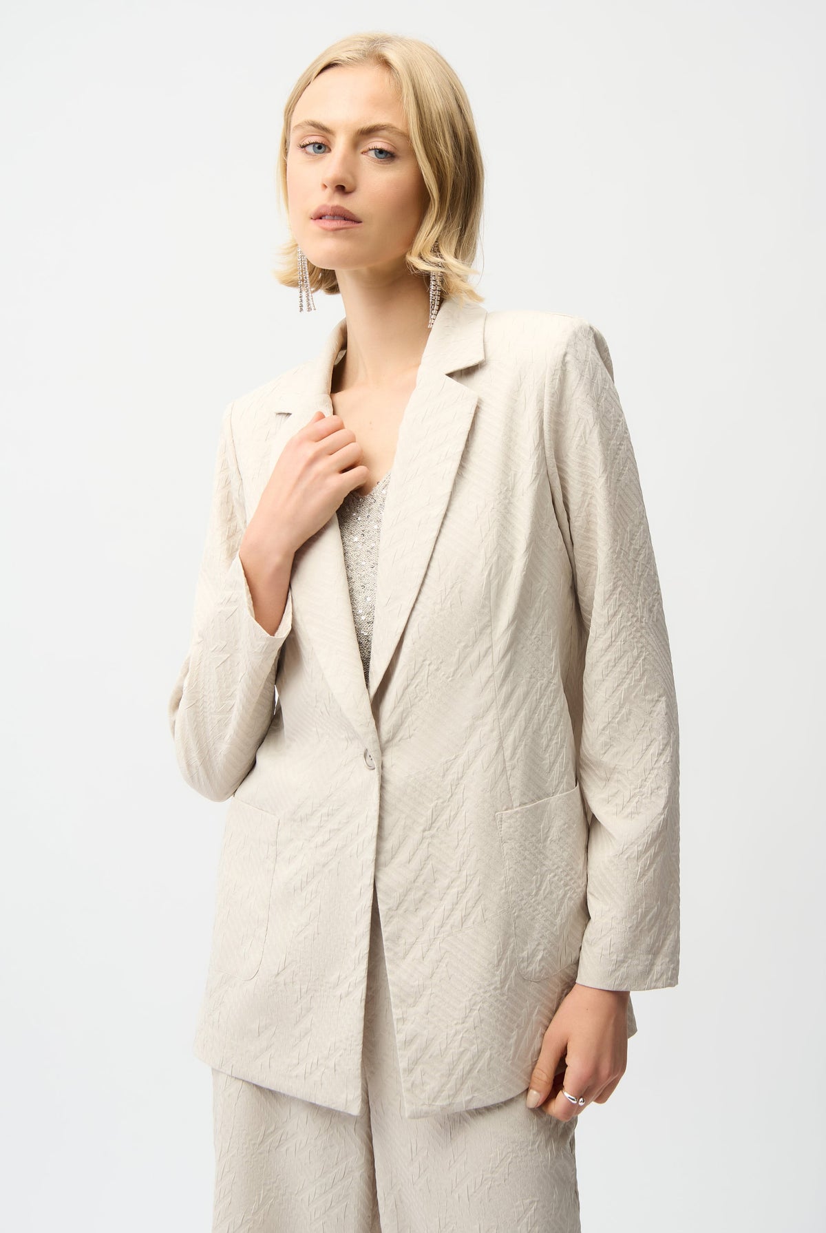 Joseph Ribkoff Geometric Textured Jacquard Straight Blazer With Notched Collar-261196, view 9