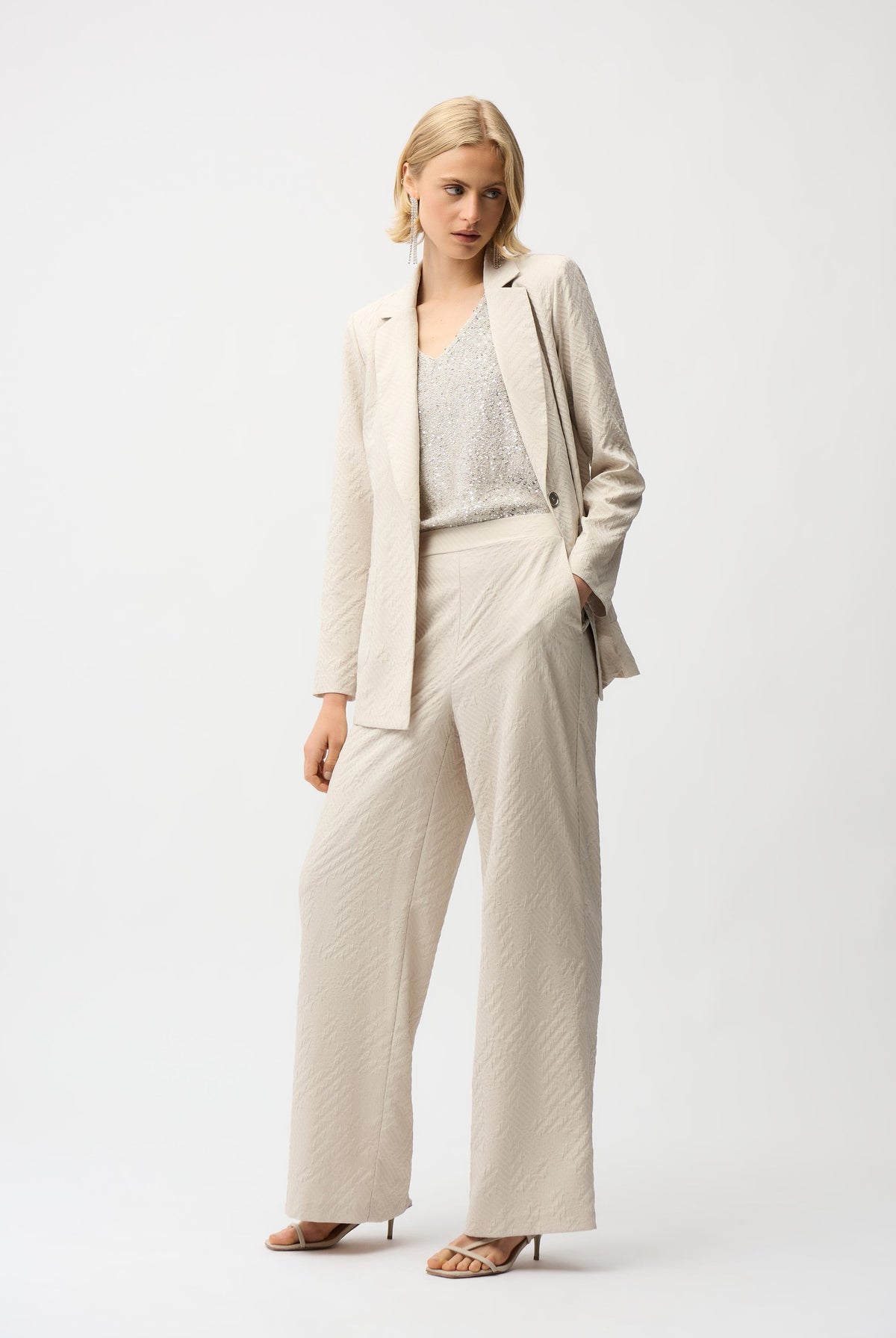 Joseph Ribkoff Geometric Textured Jacquard Straight Blazer With Notched Collar-261196, view 3