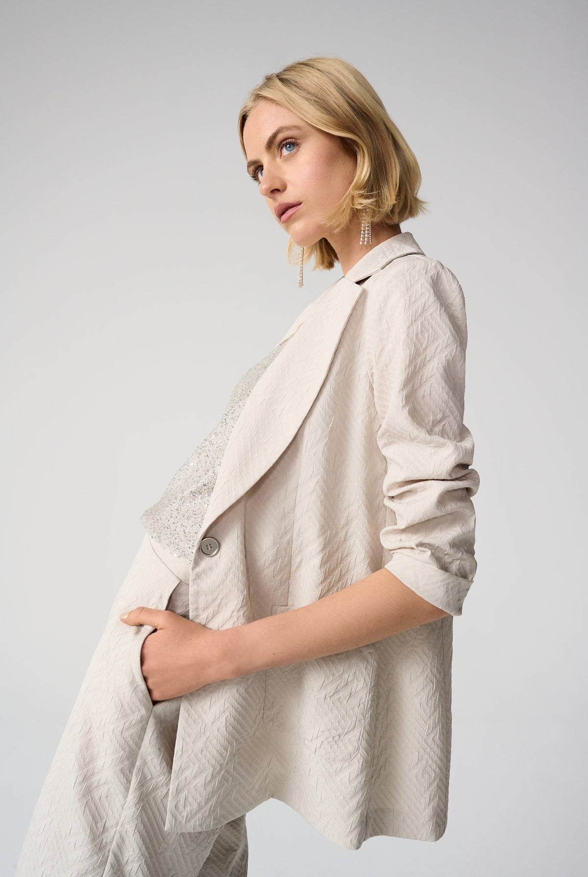 Joseph Ribkoff Geometric Textured Jacquard Straight Blazer With Notched Collar-261196, view 6