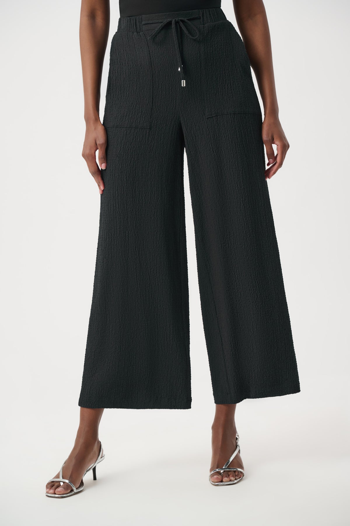Joseph Ribkoff Seersucker Pull-On Crop Pants With Front Pockets-261197, Black