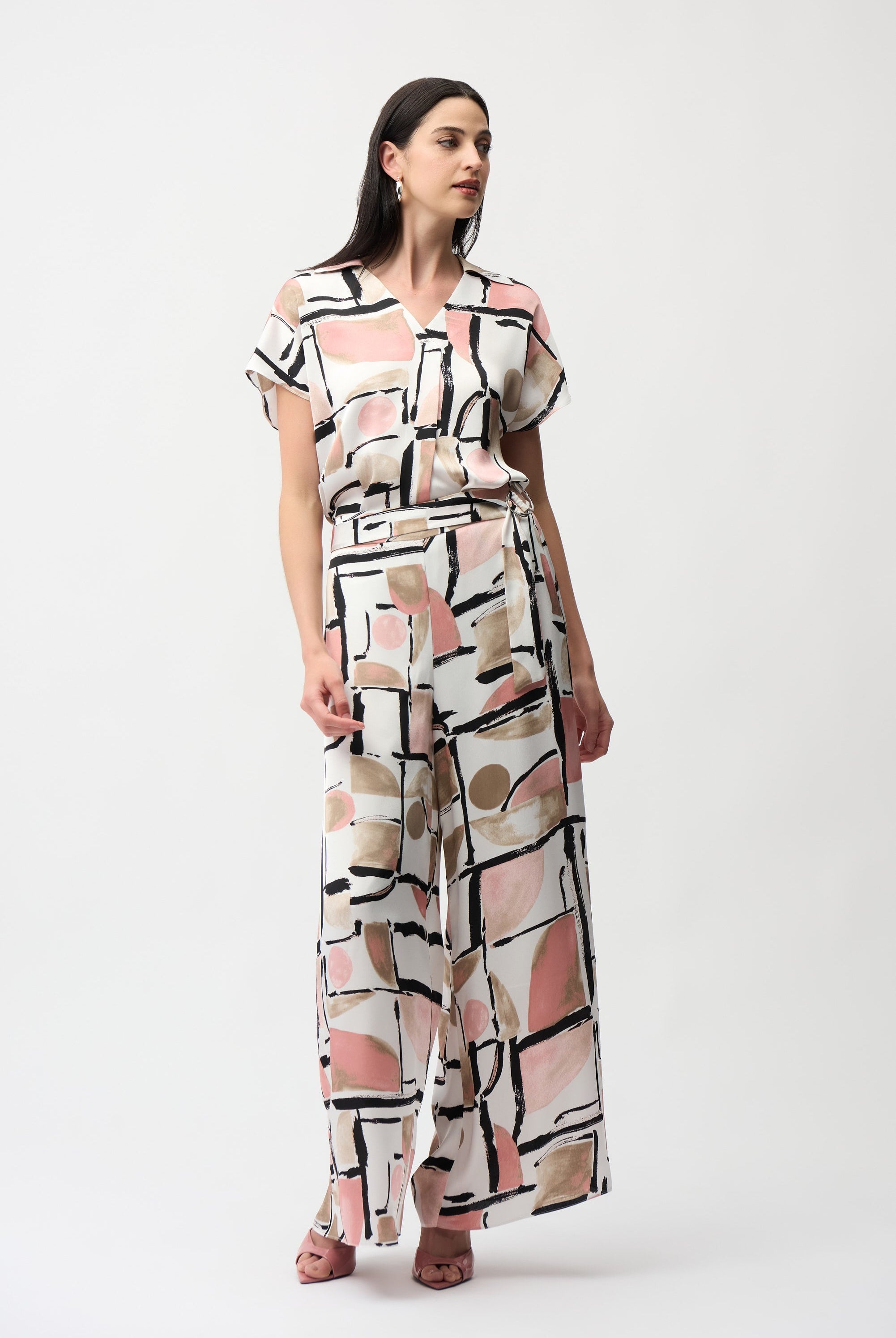 Recycled Satin Abstract Print Wide Leg Pull-On Pants