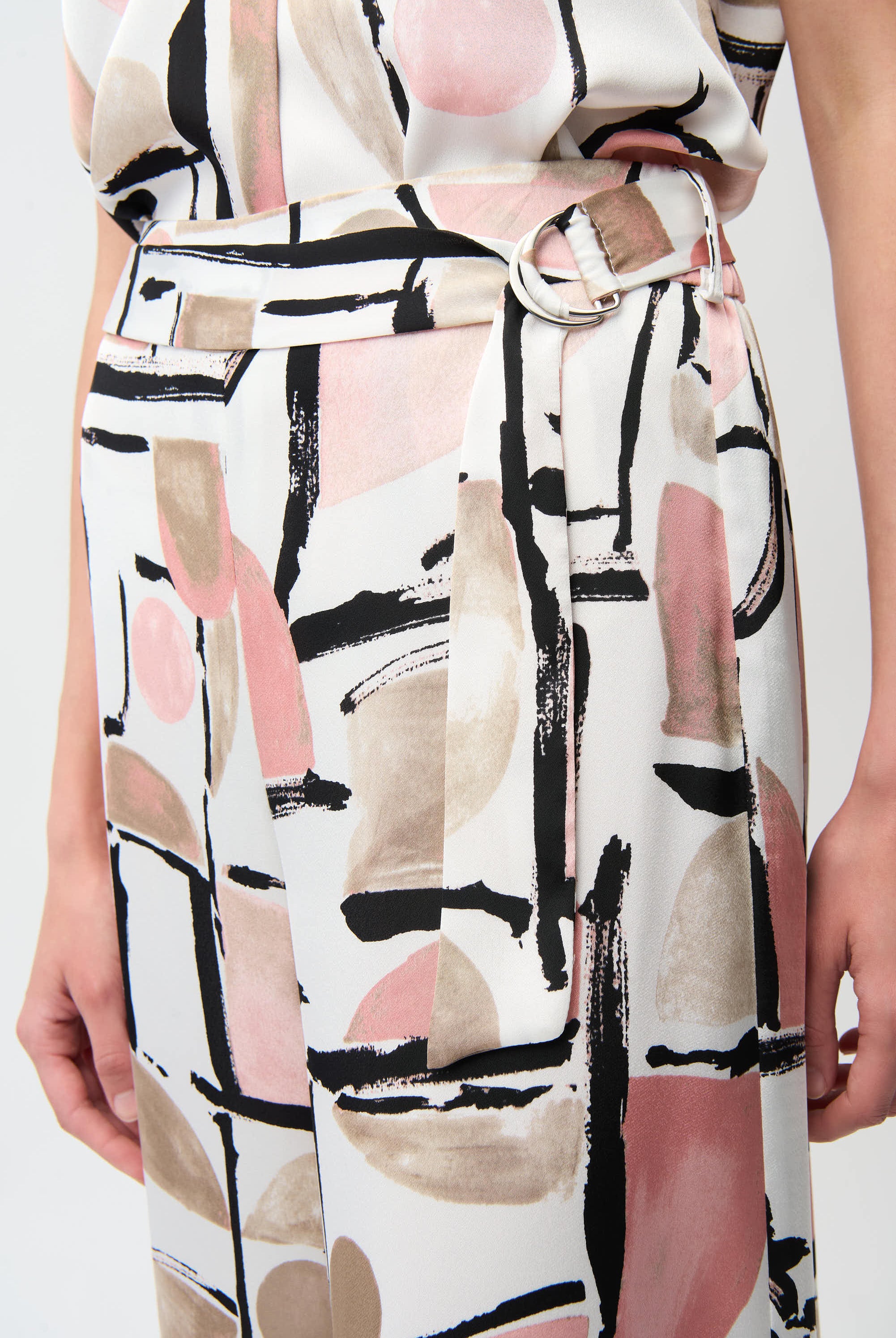 Recycled Satin Abstract Print Wide Leg Pull-On Pants