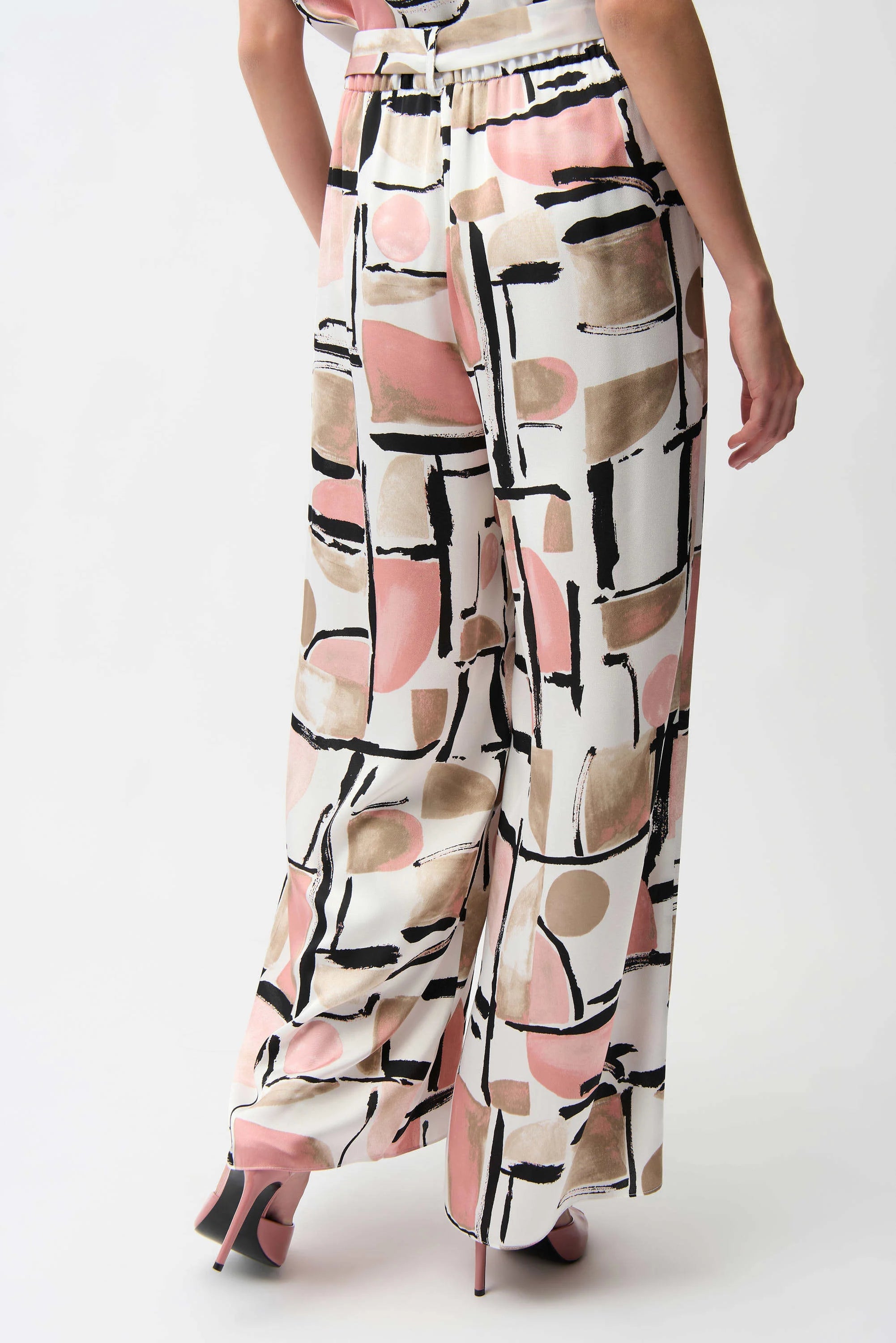 Joseph Ribkoff Satin Abstract Print Wide Leg Pull-On Pants 261198