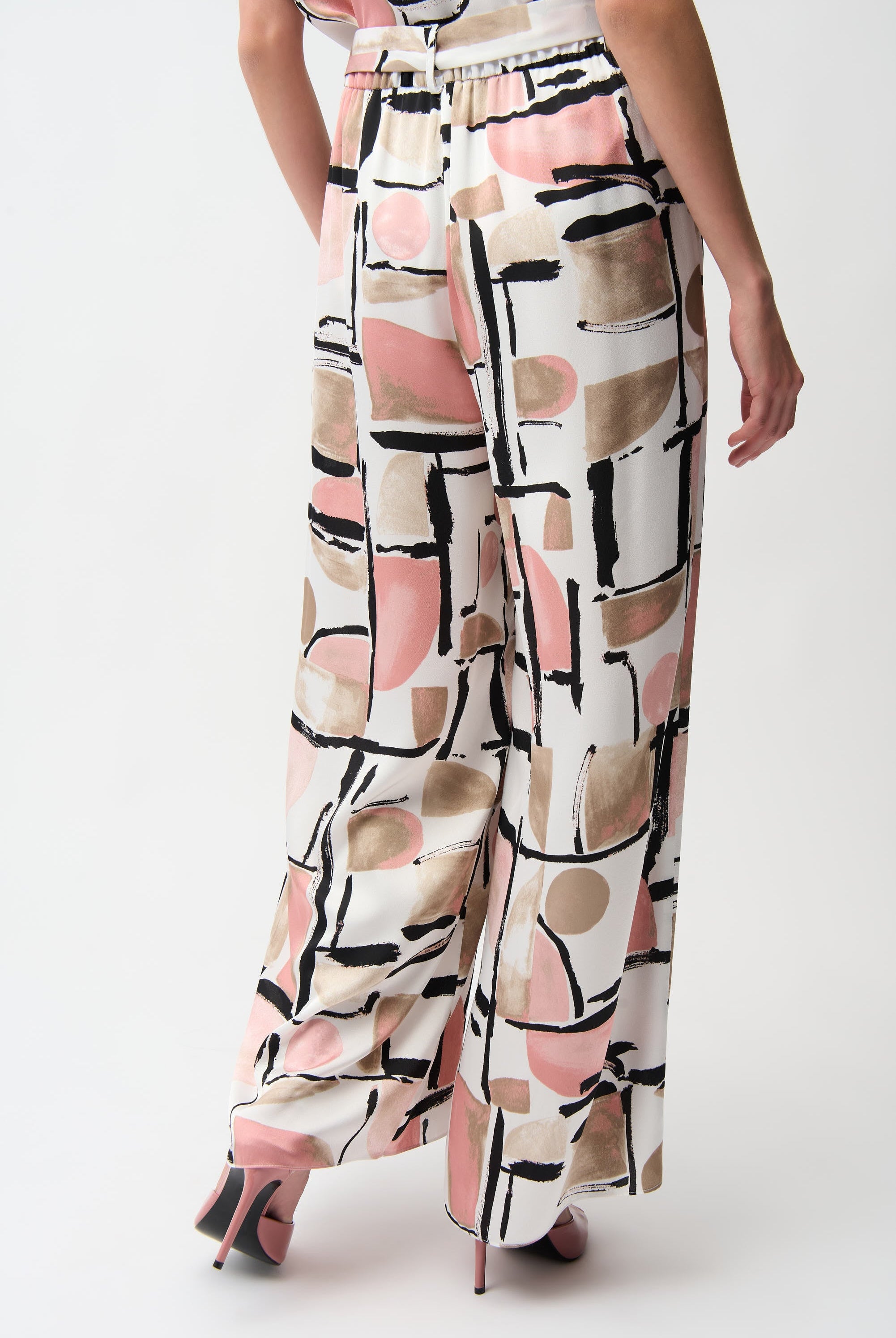 Recycled Satin Abstract Print Wide Leg Pull-On Pants