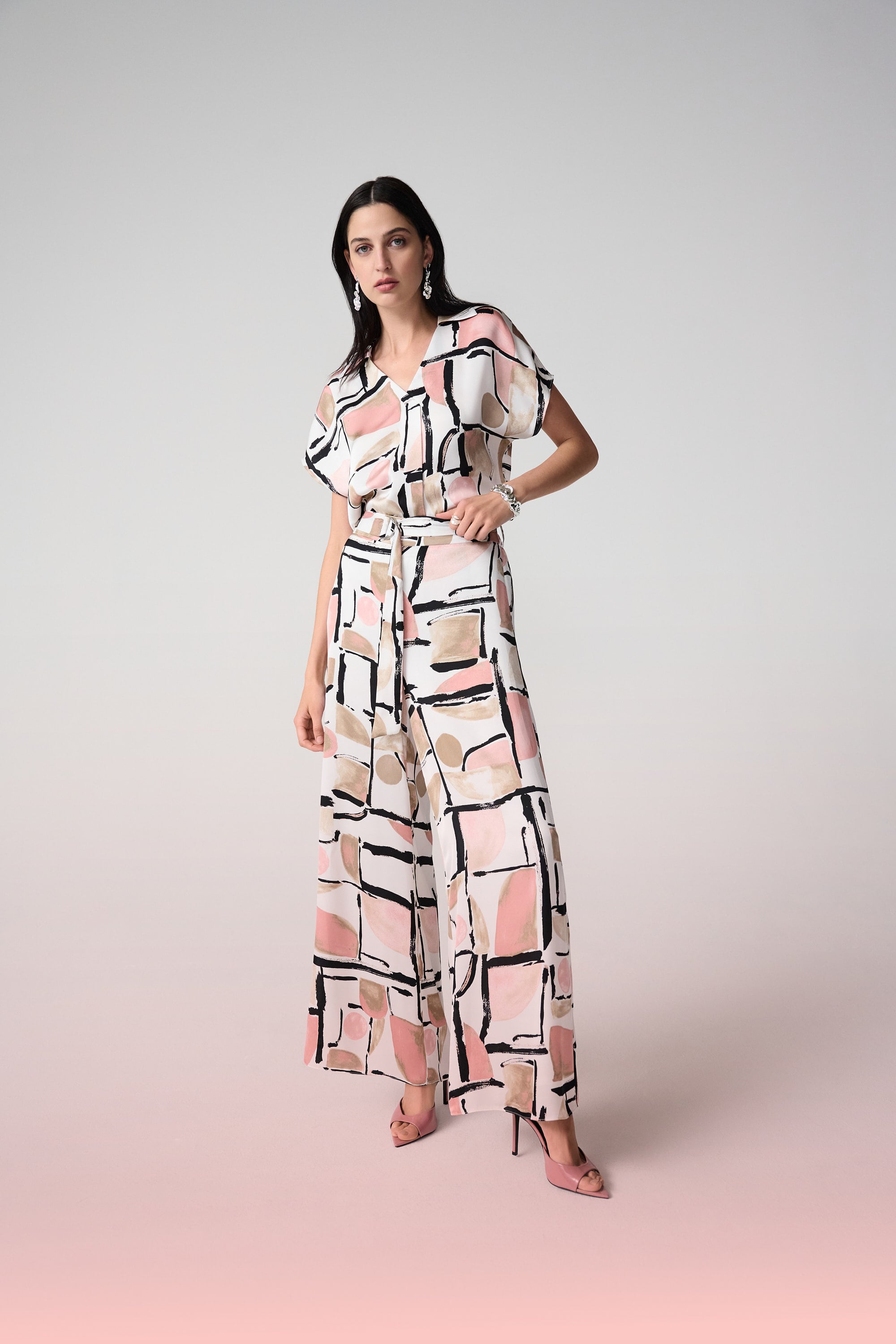 Recycled Satin Abstract Print Wide Leg Pull-On Pants