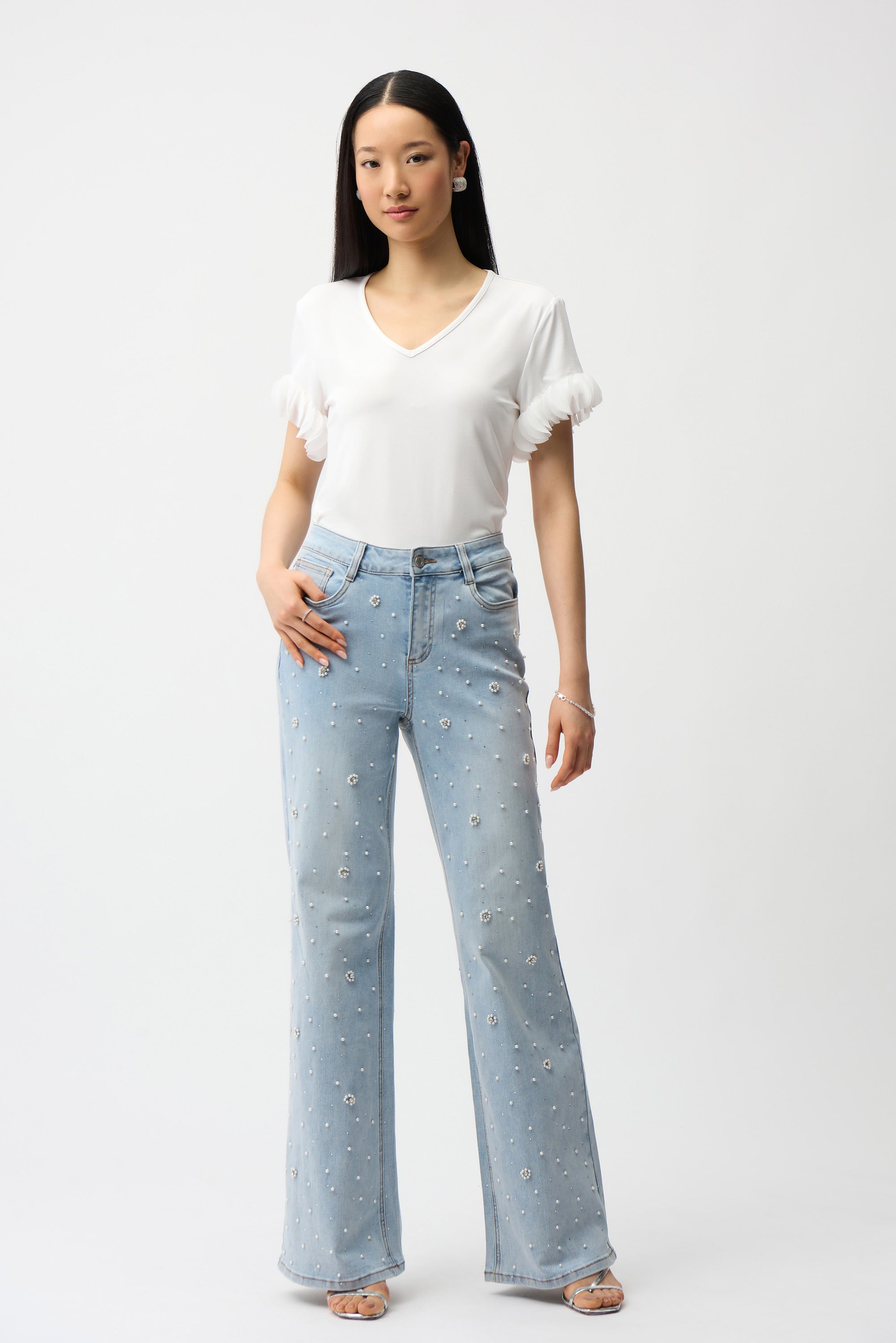 Joseph Ribkoff Fitted Top with Chiffon Sleeve-261201