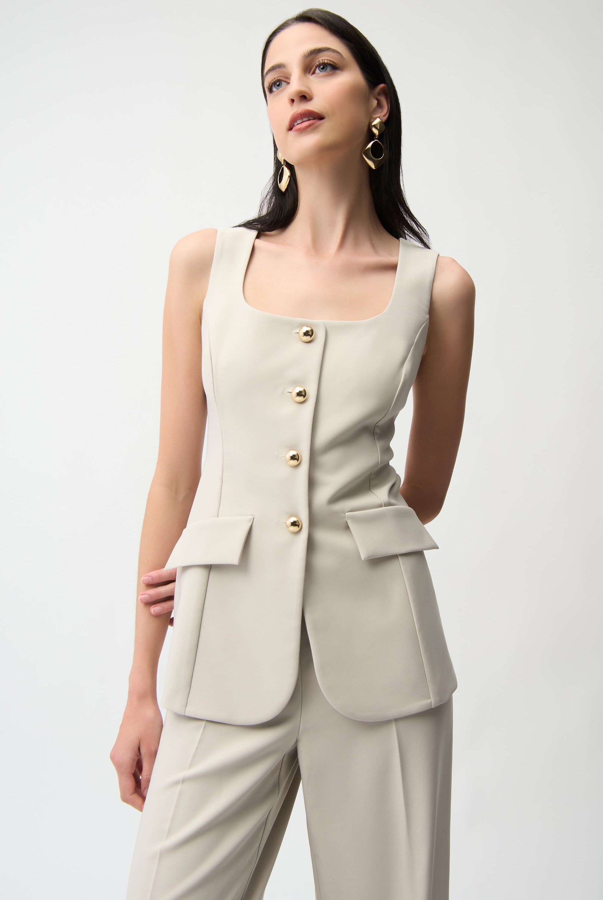 Lux Twill Wide-Leg Pantsuit-Style Jumpsuit