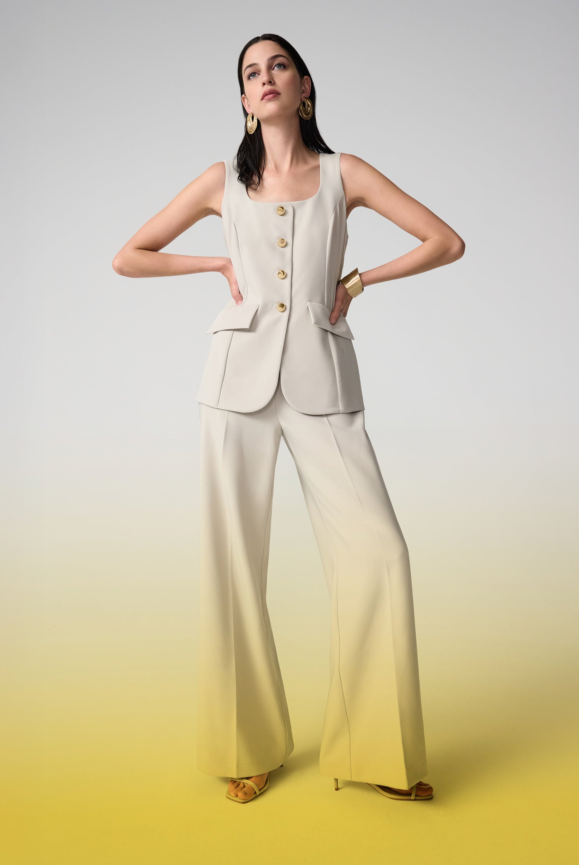 Lux Twill Wide-Leg Pantsuit-Style Jumpsuit