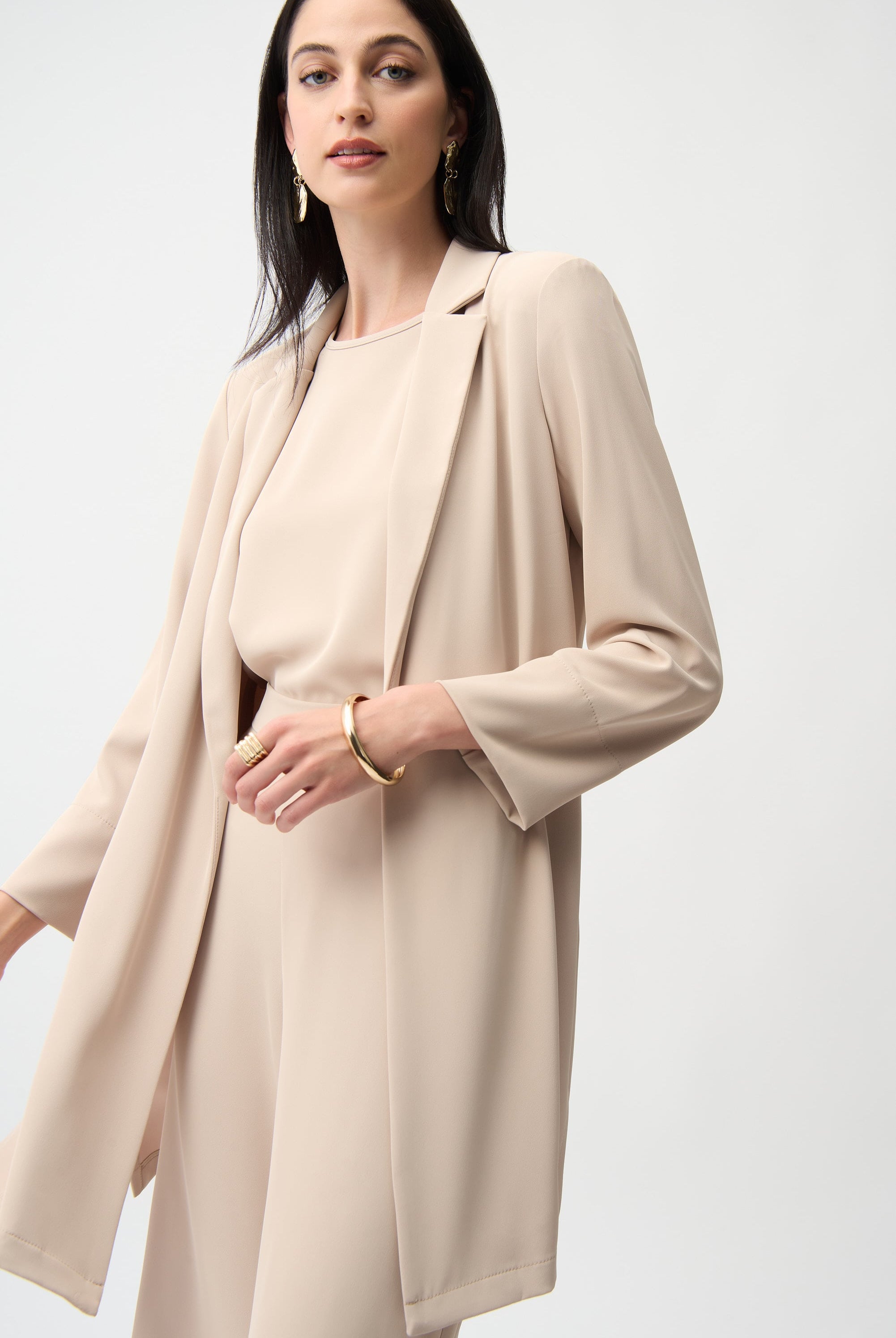 Woven Twill Longline Blazer With Notched Collar