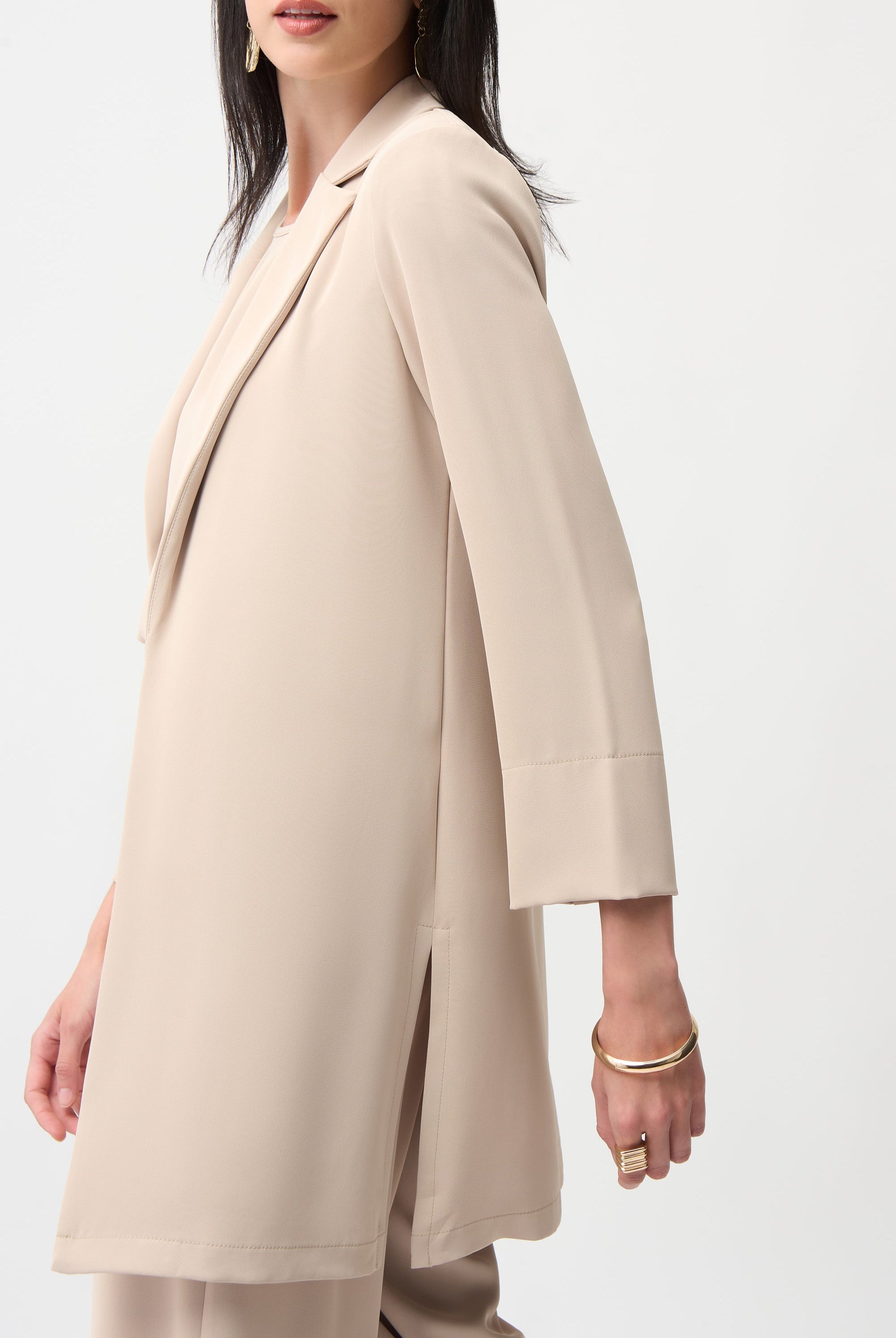 Woven Twill Longline Blazer With Notched Collar