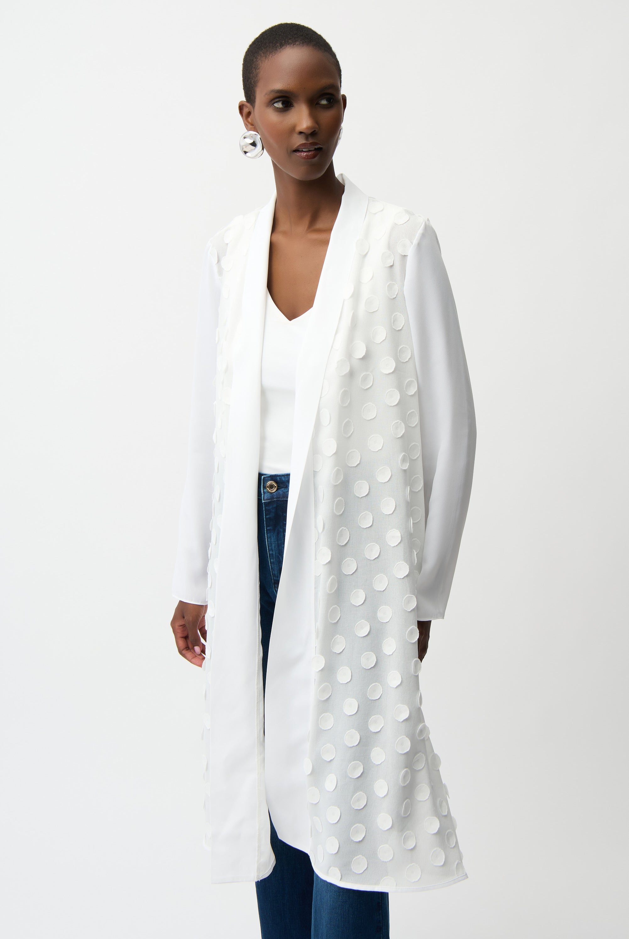 3D Dot Jacquard Cover-Up With Georgette Sleeves