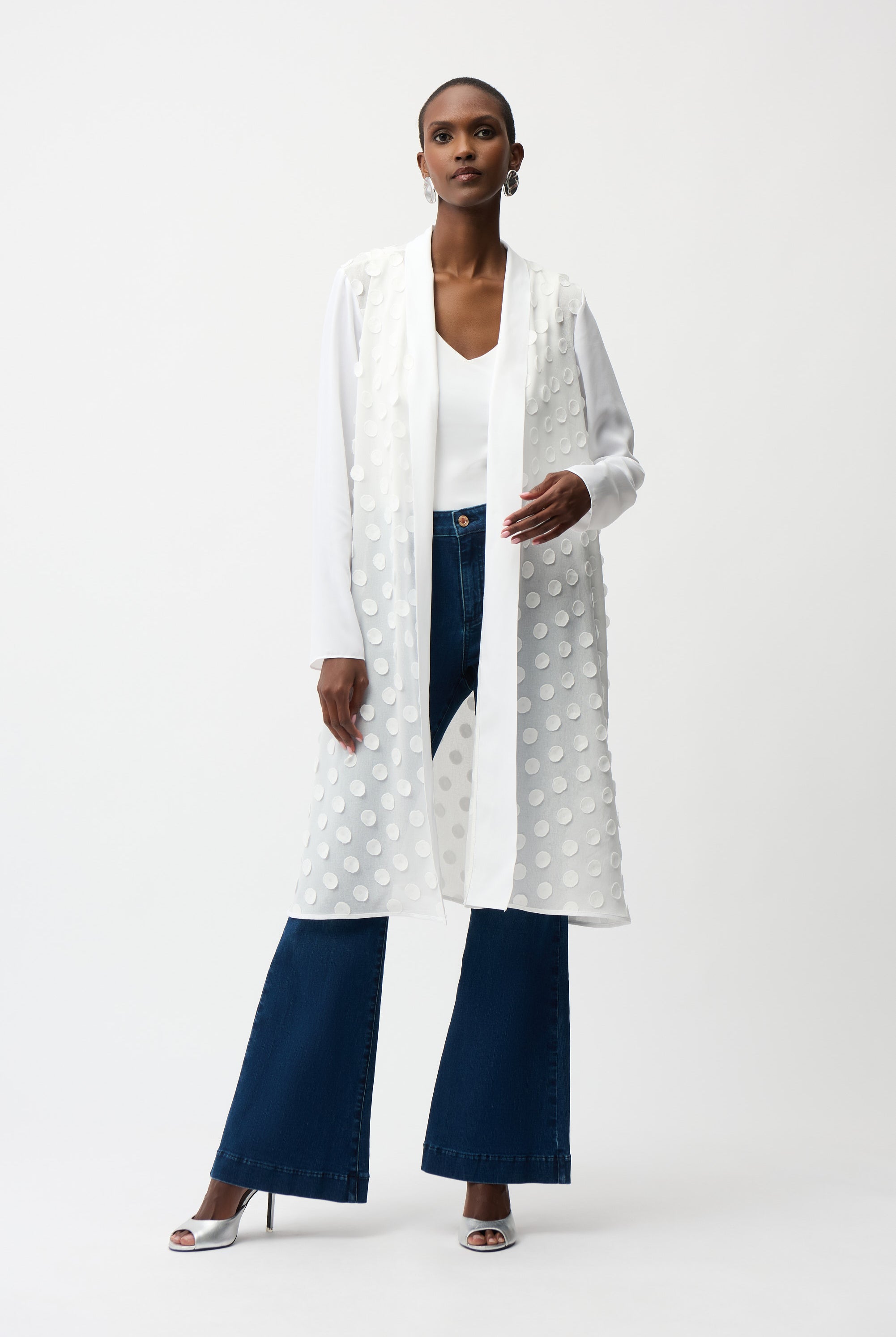 3D Dot Jacquard Cover-Up With Georgette Sleeves