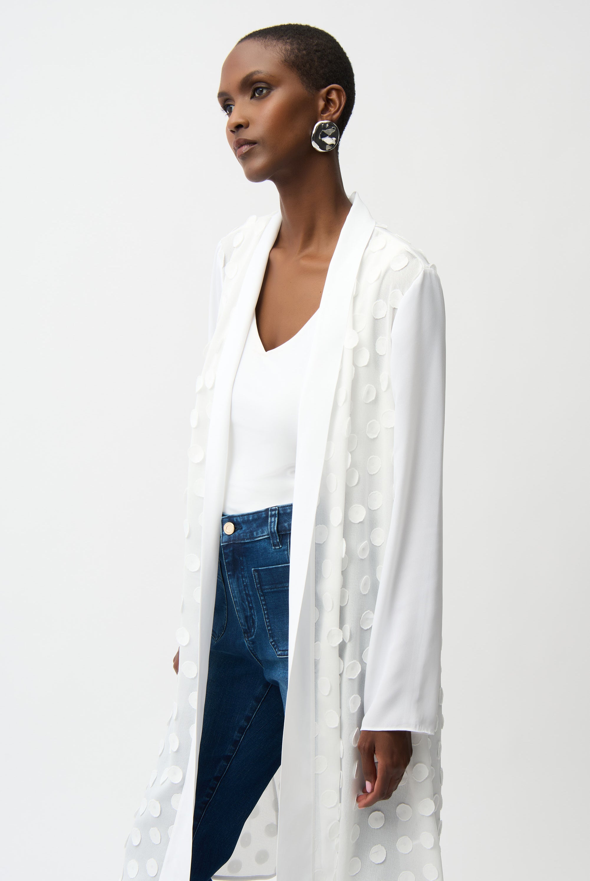3D Dot Jacquard Cover-Up With Georgette Sleeves