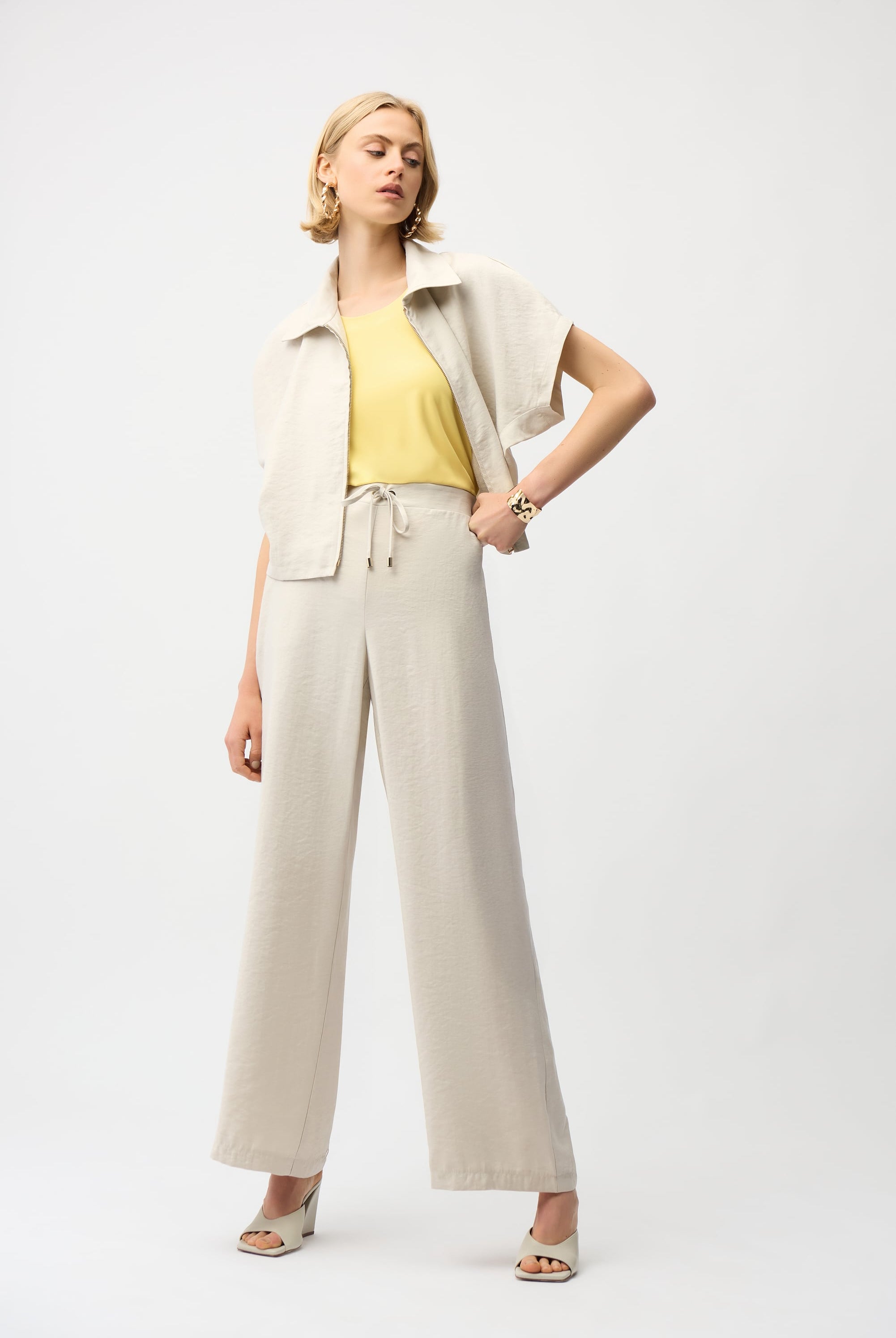 Recycled Textured Woven Wide Leg Pull-On Pants