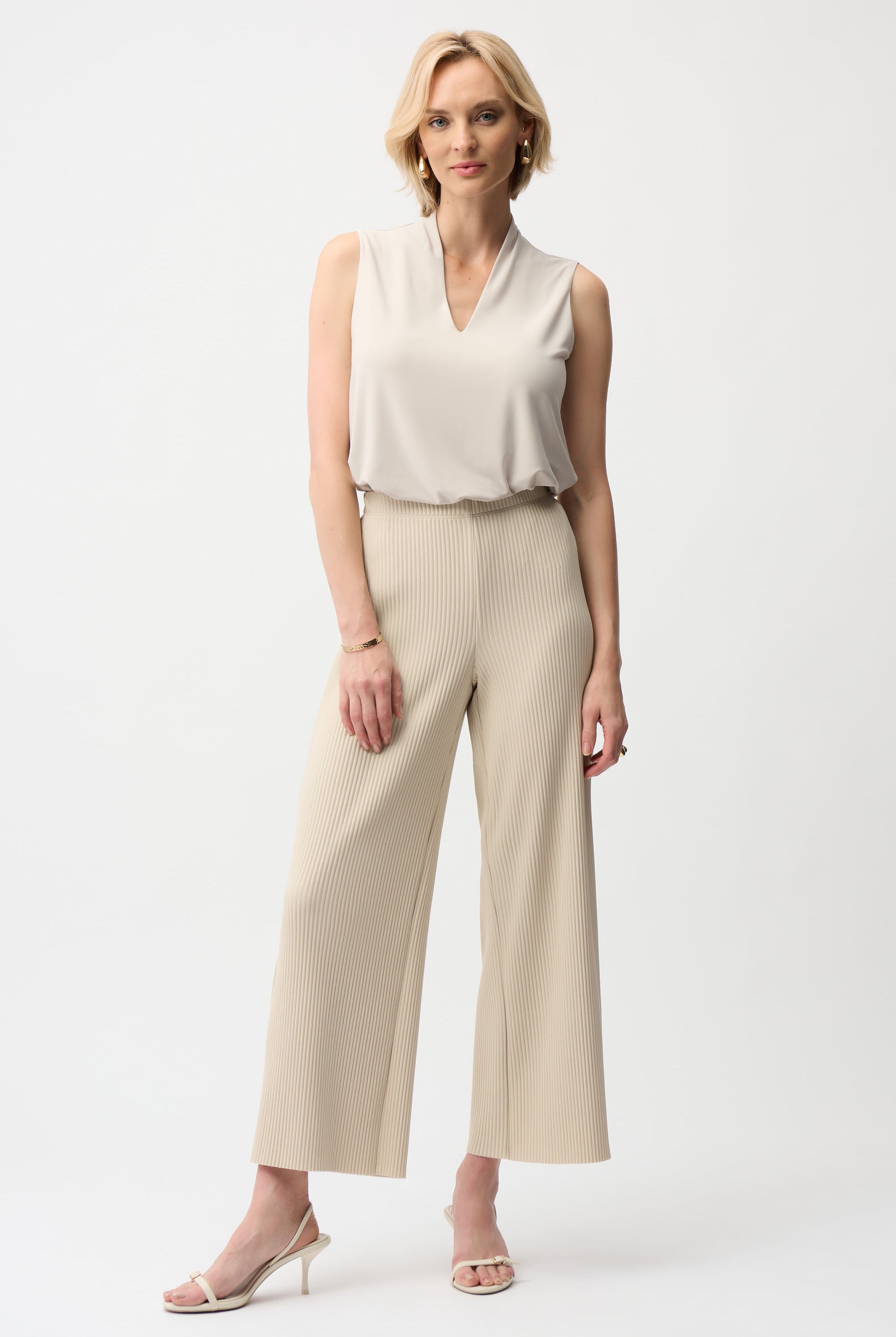 Silky Knit Sleeveless Trapeze Top With V-necklineline