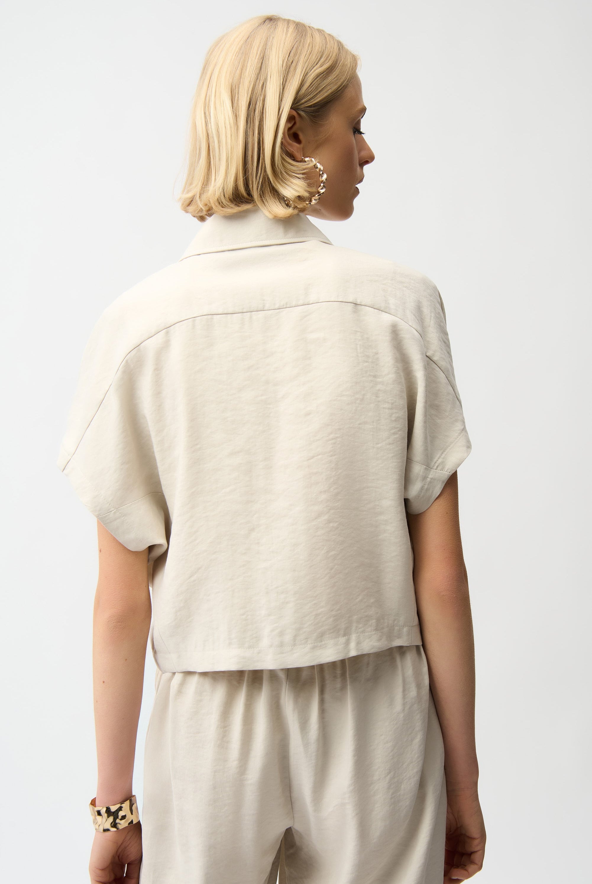 Recycled Textured Woven Boxy Jacket With Zipper Front