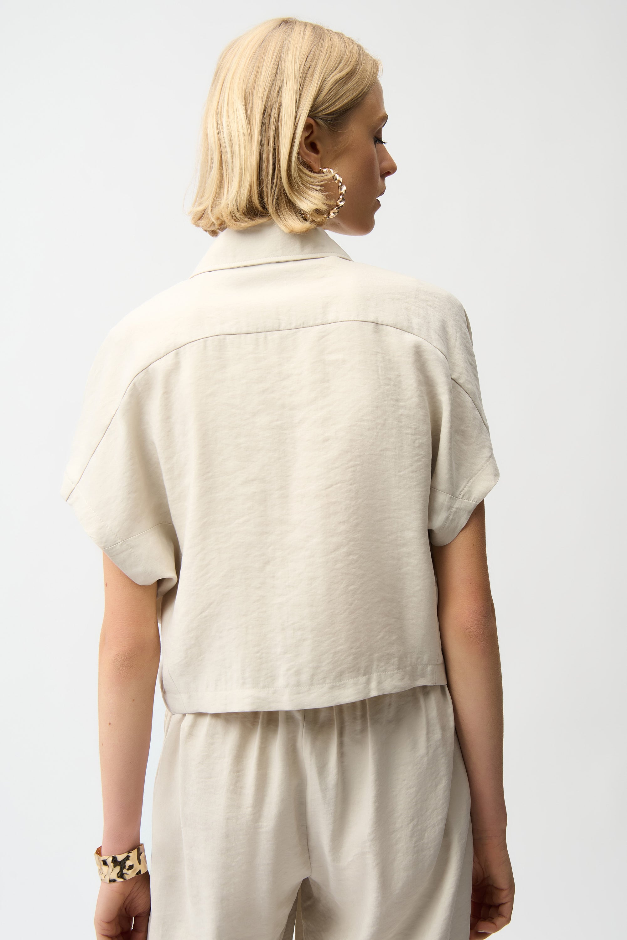 Recycled Textured Woven Boxy Jacket With Zipper Front