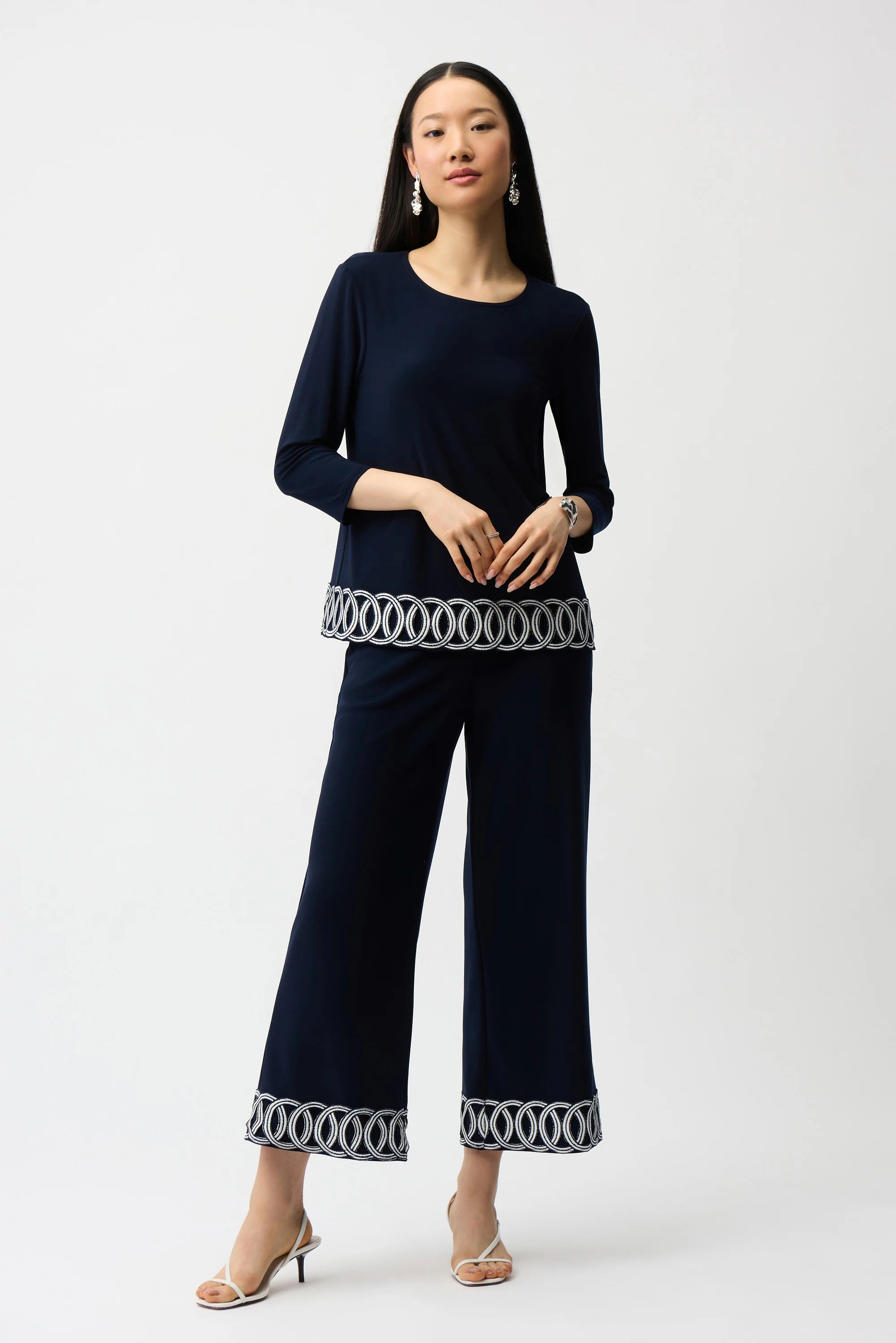 Joseph Ribkoff Silky Knit Pull-On Culotte Pants With Guipure Detail-261246