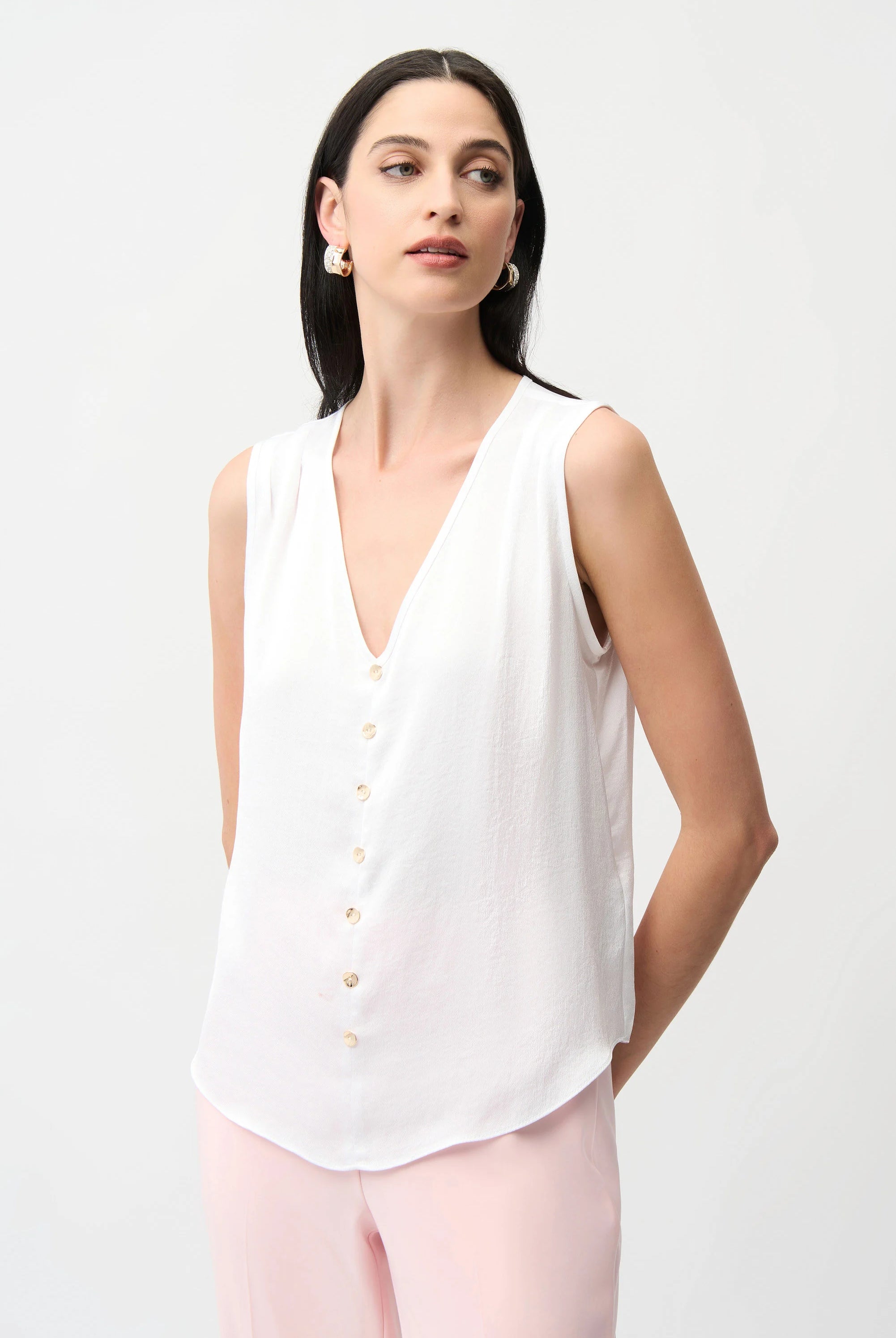 Joseph Ribkoff Recycled Satin Boxy Top With Gold Buttons | Unique Apparel USA